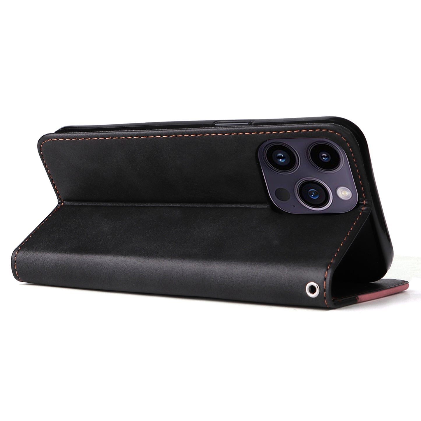 Stand Wallet Shell for iPhone 15 Ultra Business Style Phone Case Dual-color Splicing PU Leather Cover - Pink