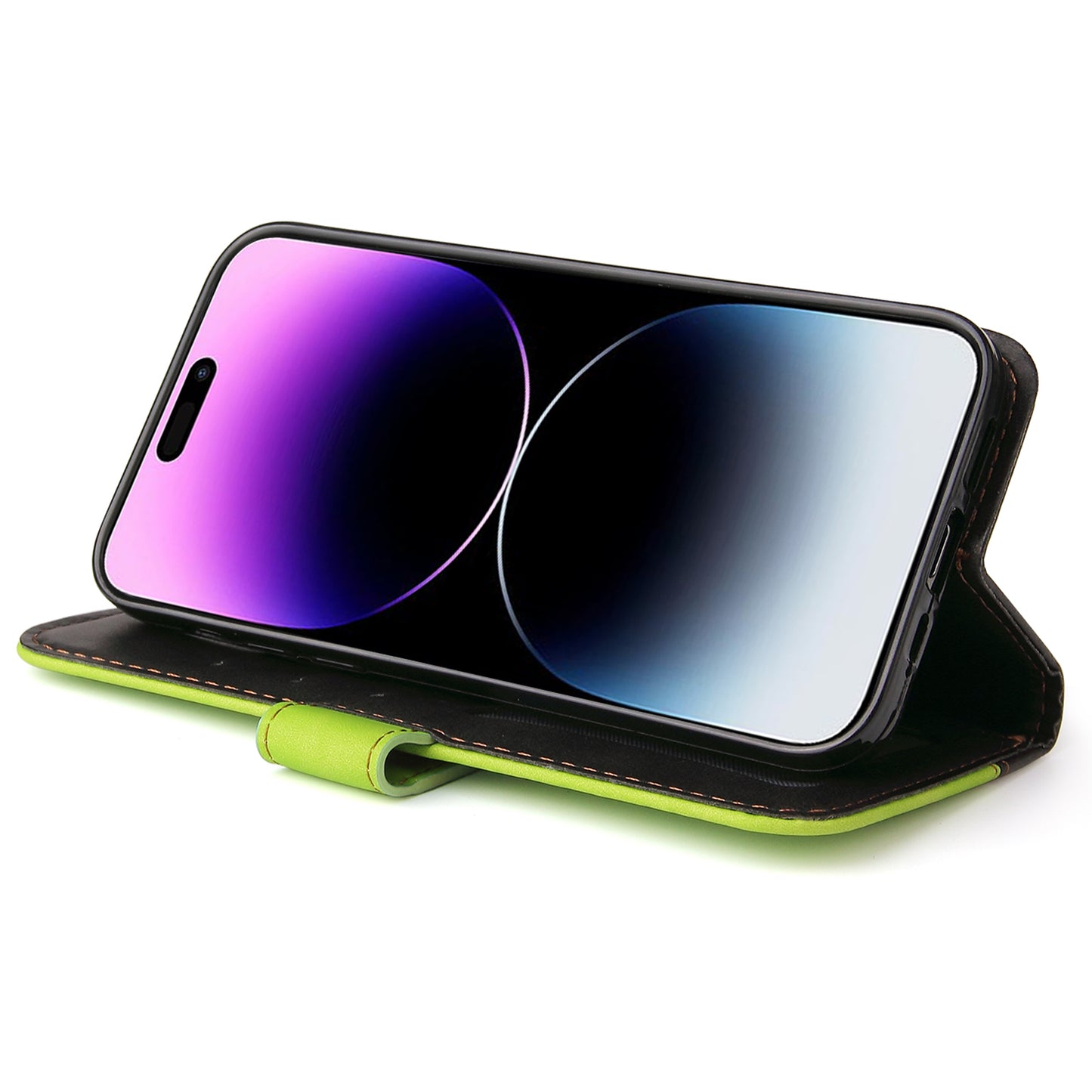 Stand Wallet Shell for iPhone 15 Ultra Business Style Phone Case Dual-color Splicing PU Leather Cover - Green