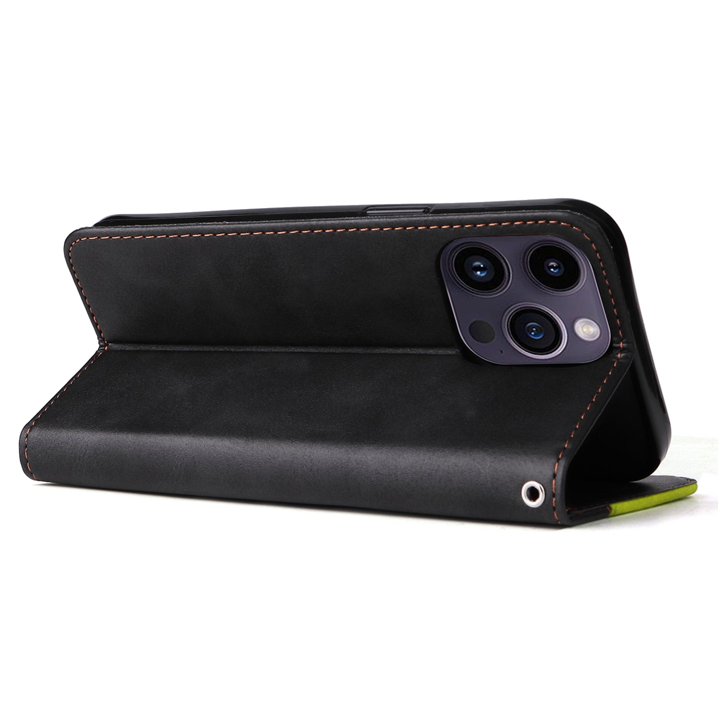 Stand Wallet Shell for iPhone 15 Ultra Business Style Phone Case Dual-color Splicing PU Leather Cover - Green