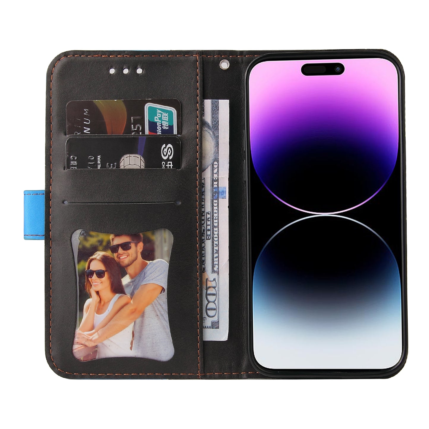 Stand Wallet Shell for iPhone 15 Ultra Business Style Phone Case Dual-color Splicing PU Leather Cover - Blue