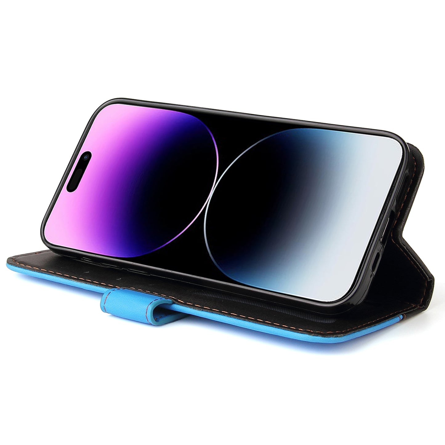 Stand Wallet Shell for iPhone 15 Ultra Business Style Phone Case Dual-color Splicing PU Leather Cover - Blue