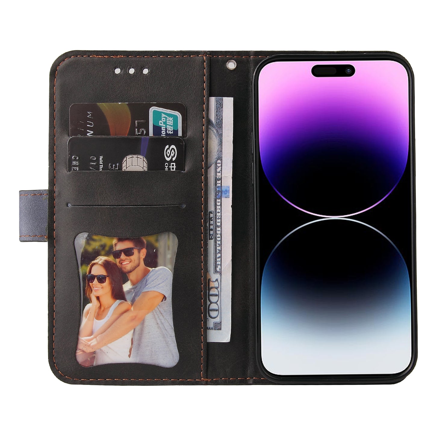 Stand Wallet Shell for iPhone 15 Ultra Business Style Phone Case Dual-color Splicing PU Leather Cover - Grey