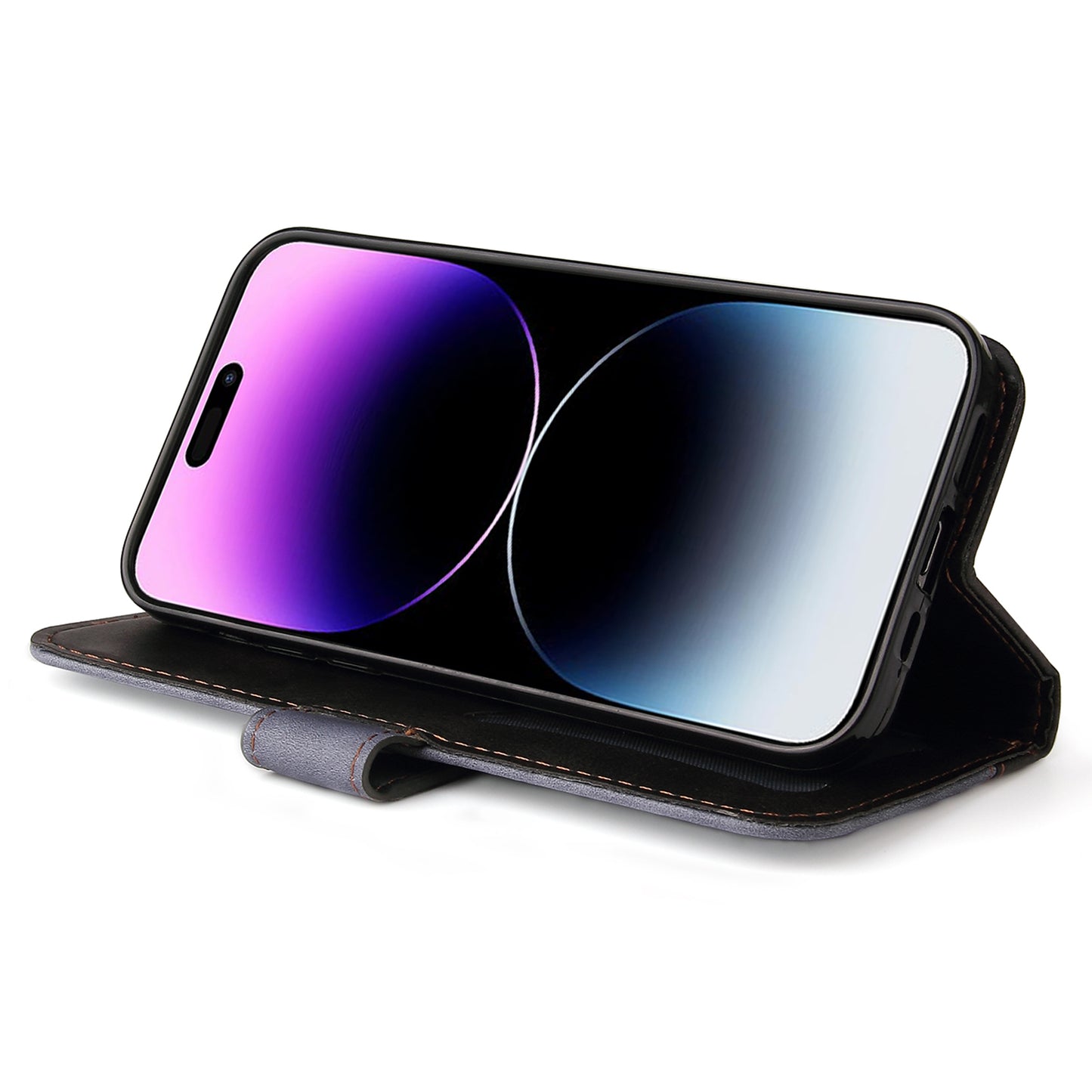 Stand Wallet Shell for iPhone 15 Ultra Business Style Phone Case Dual-color Splicing PU Leather Cover - Grey