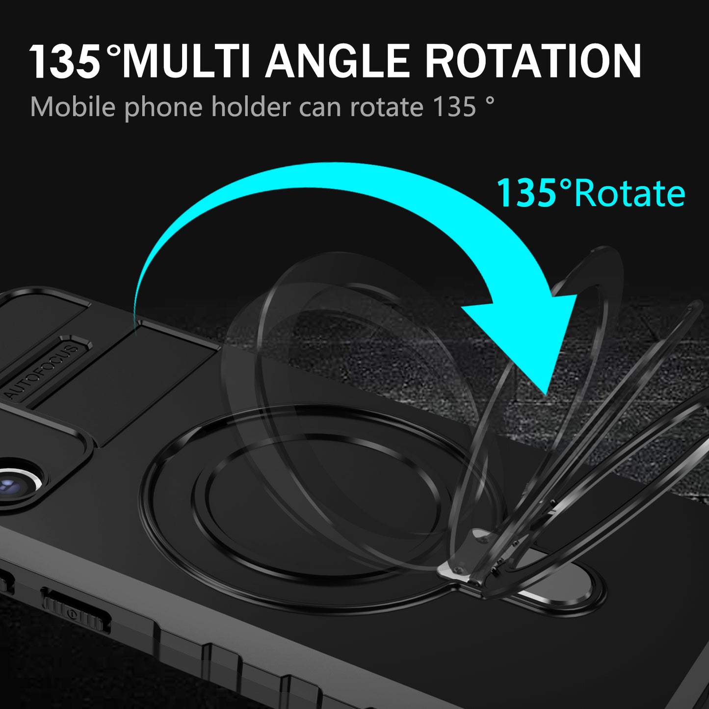 Uniqkart for Samsung Galaxy S21 FE 5G Cell Phone Case PC+TPU Magnetic Metal Ring Kickstand Cover - Black