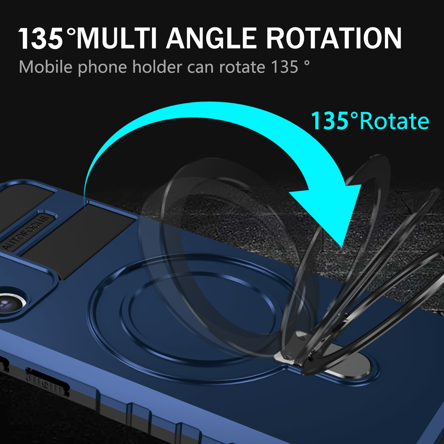Uniqkart for Samsung Galaxy S21 FE 5G Cell Phone Case PC+TPU Magnetic Metal Ring Kickstand Cover - Blue