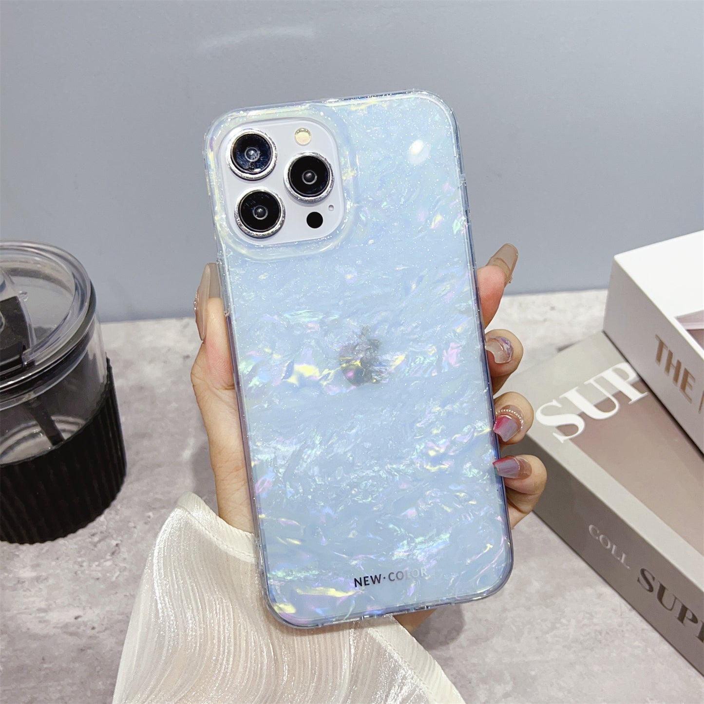 Uniqkart for iPhone 12 Pro / 12 6.1 inch TPU+PC Anti-drop Phone Cover IMD Shell Pattern Case - Baby Blue