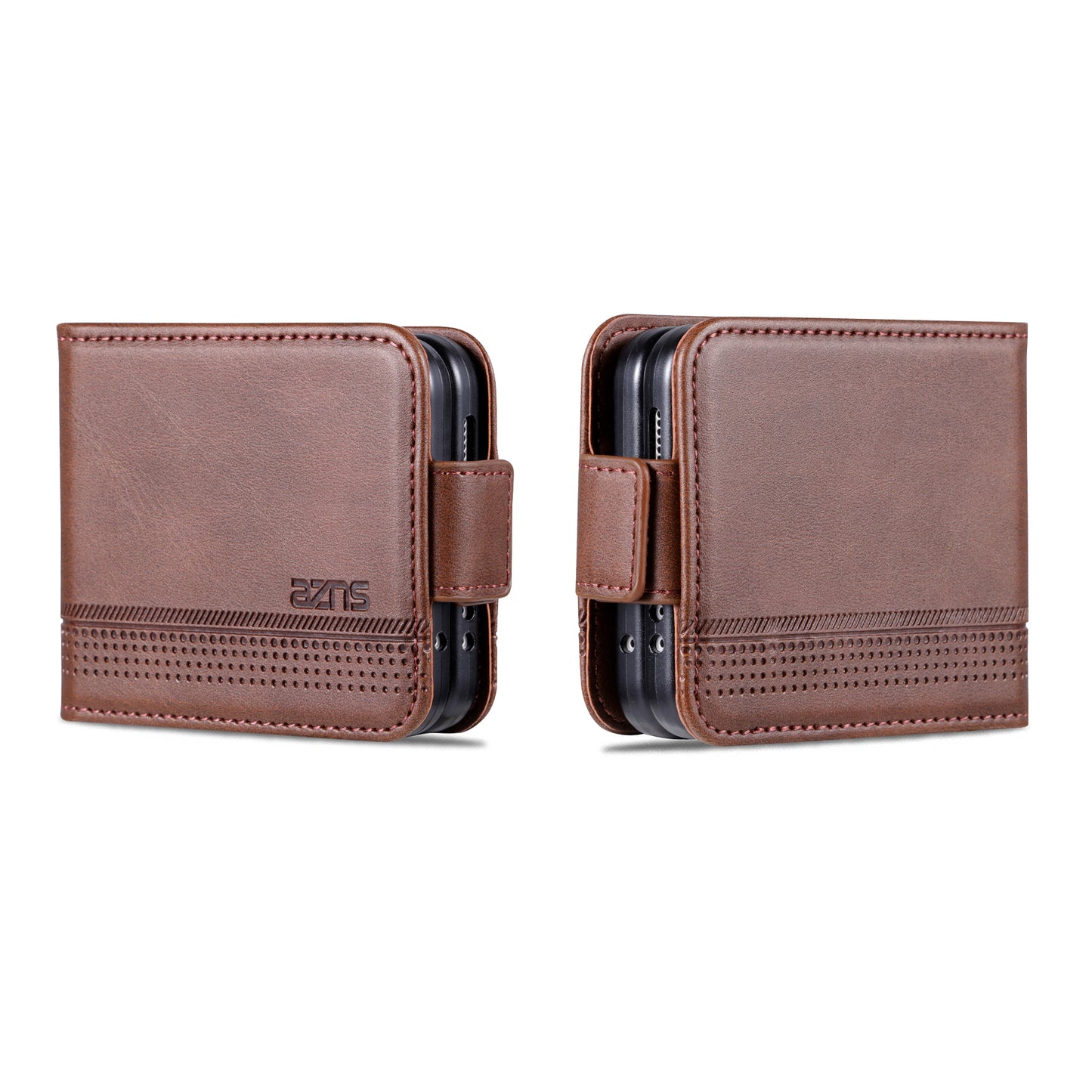 Uniqkart For Samsung Galaxy Z Flip5 5G Leather Phone Case Card Holder Phone Cover - Coffee