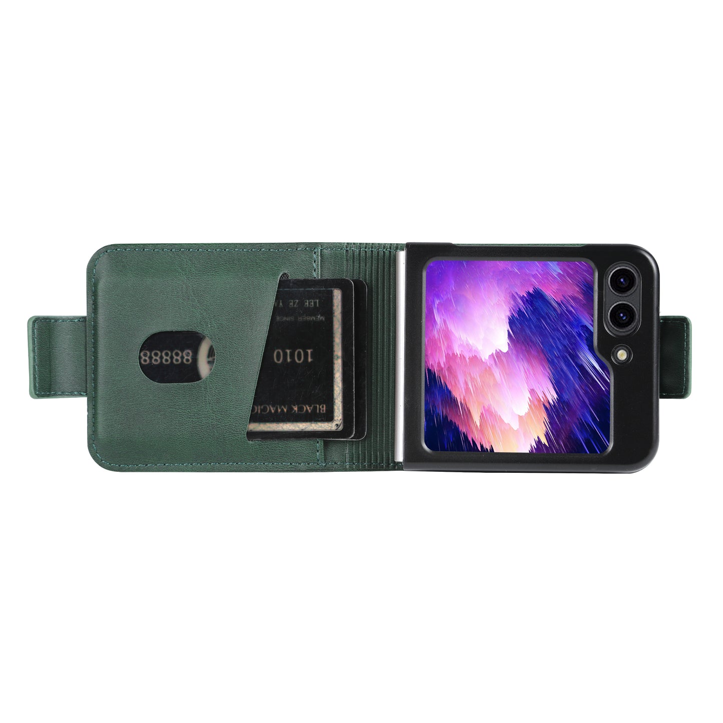 Uniqkart For Samsung Galaxy Z Flip5 5G Leather Phone Case Card Holder Phone Cover - Green