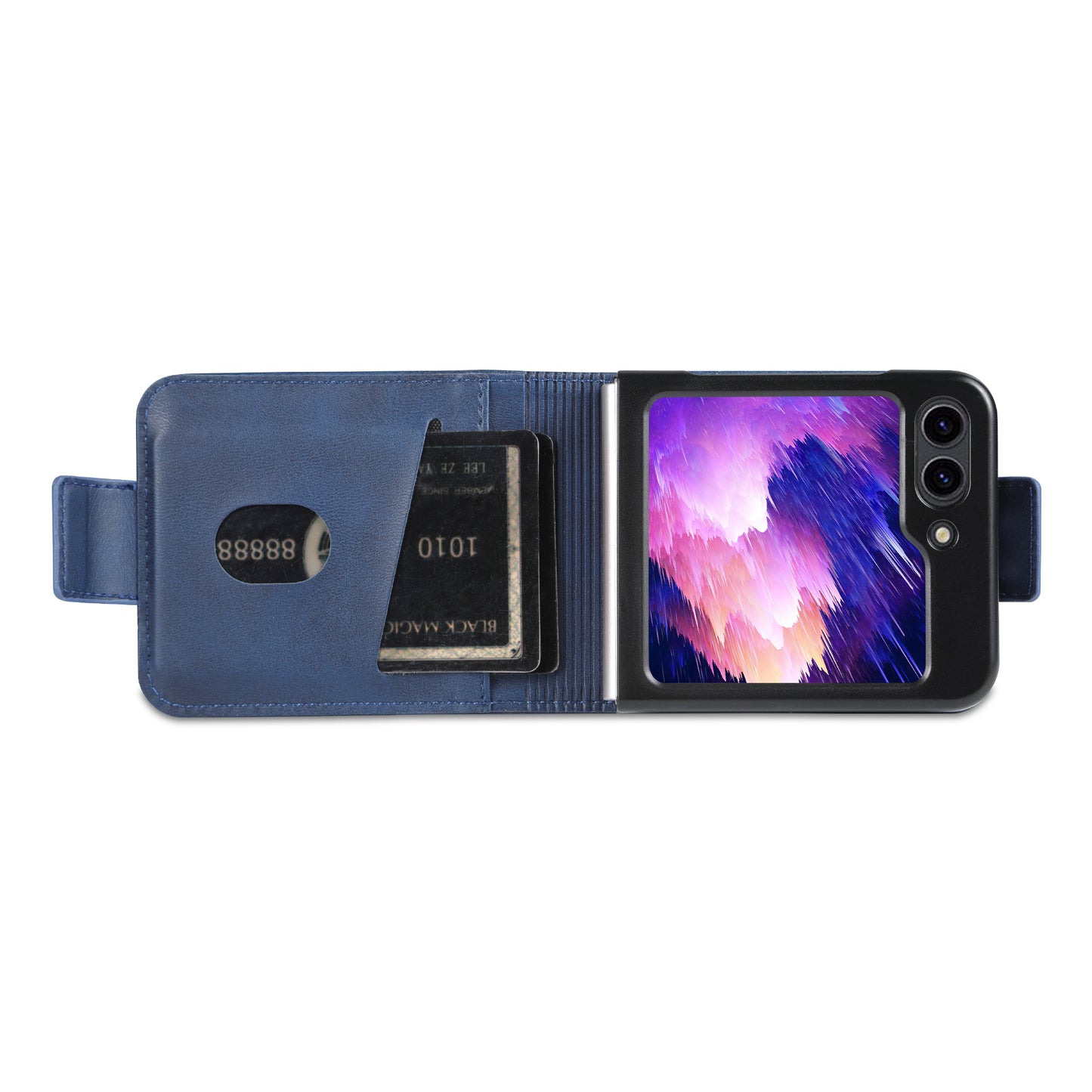 Uniqkart For Samsung Galaxy Z Flip5 5G Leather Phone Case Card Holder Phone Cover - Blue