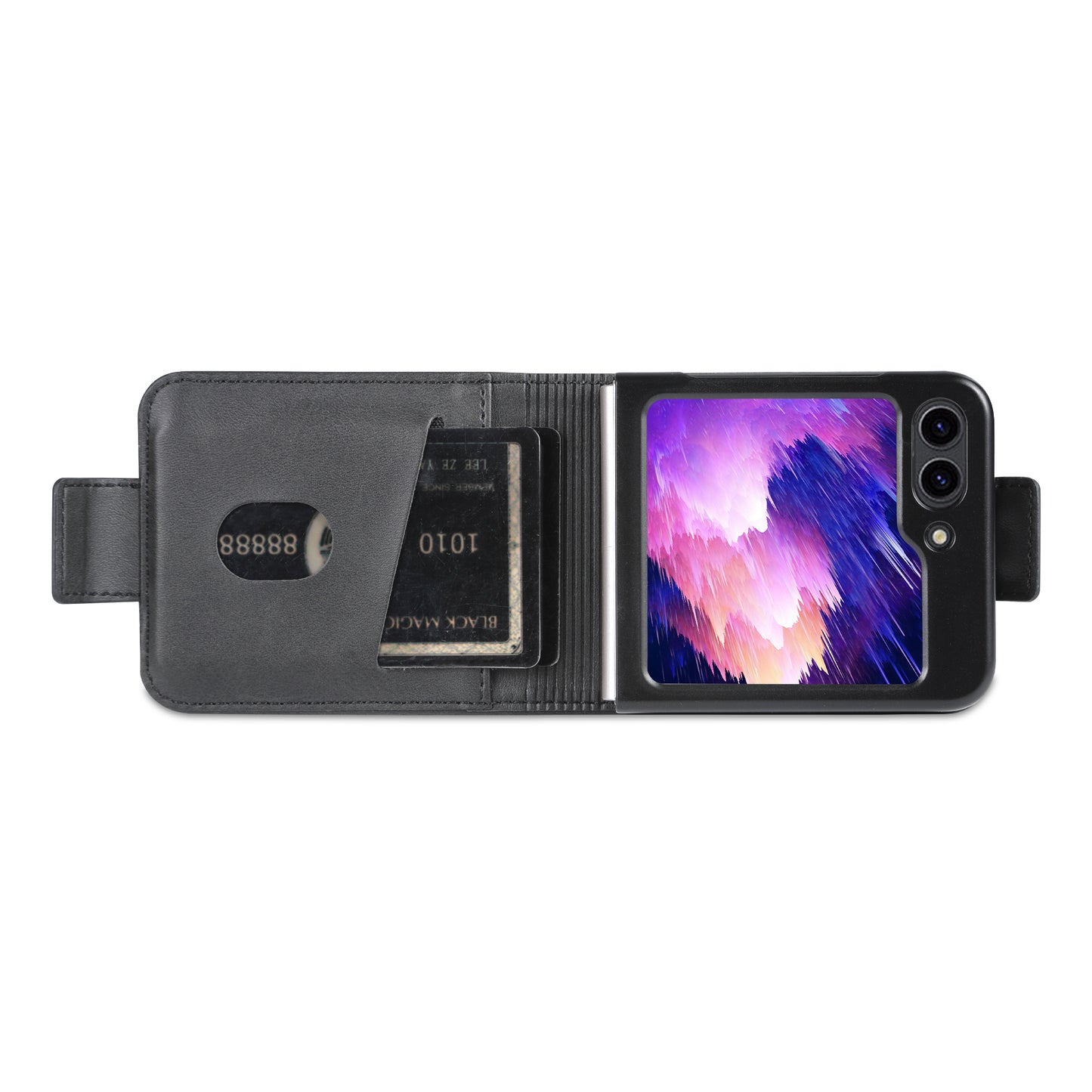 Uniqkart For Samsung Galaxy Z Flip5 5G Leather Phone Case Card Holder Phone Cover - Black