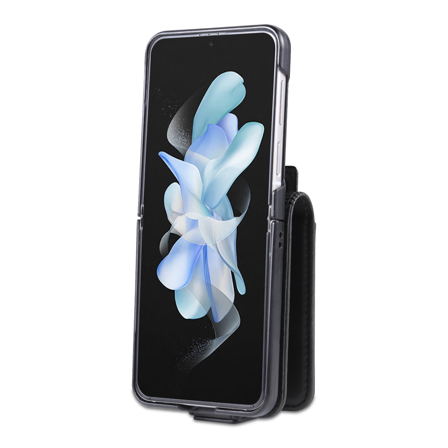 Uniqkart For Samsung Galaxy Z Flip5 5G Leather Phone Case Card Holder Phone Cover - Black