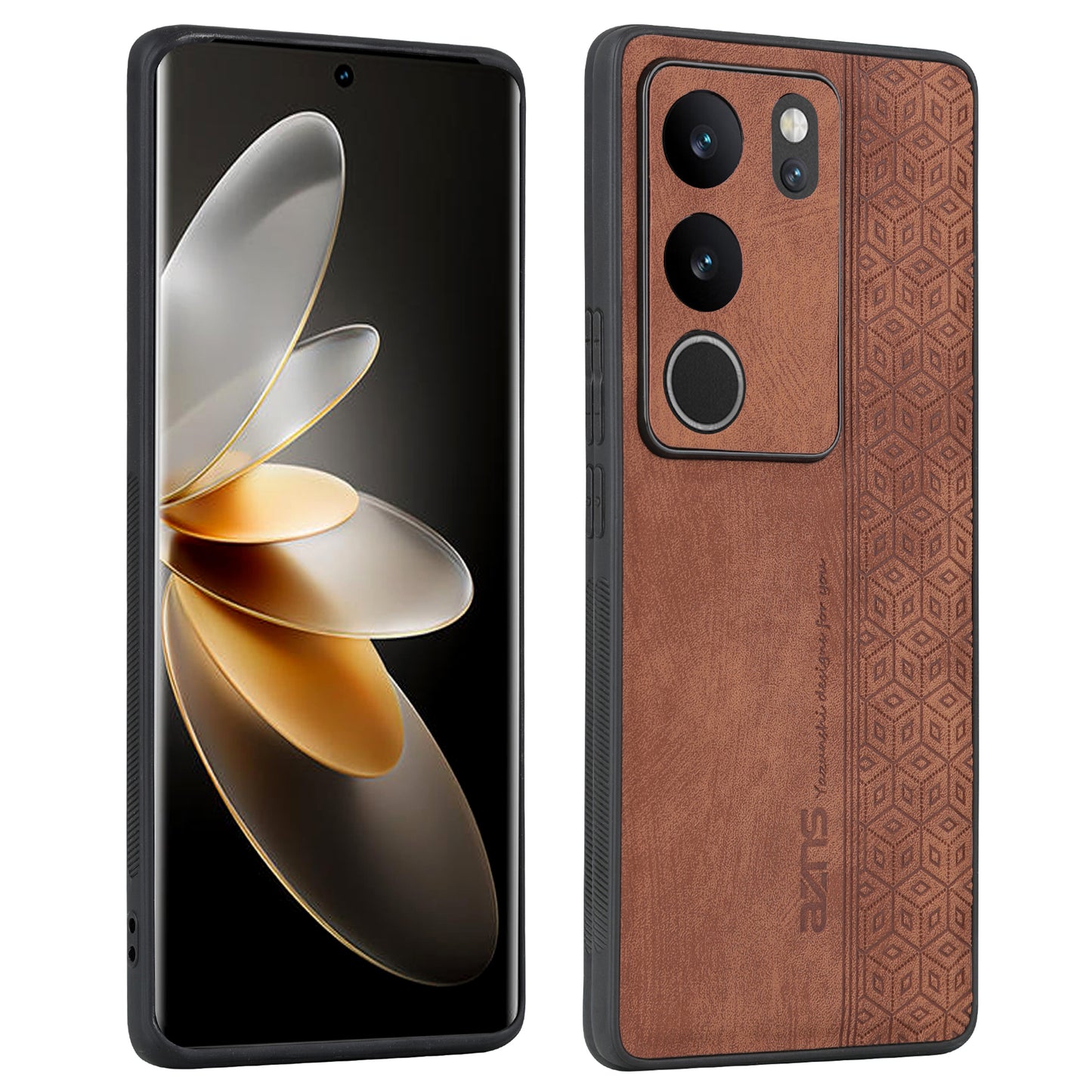Uniqkart For vivo S17 Pro 5G / S17 5G Mobile Phone Case Anti-Scratch Imprinted PU Leather+TPU Phone Cover - Brown