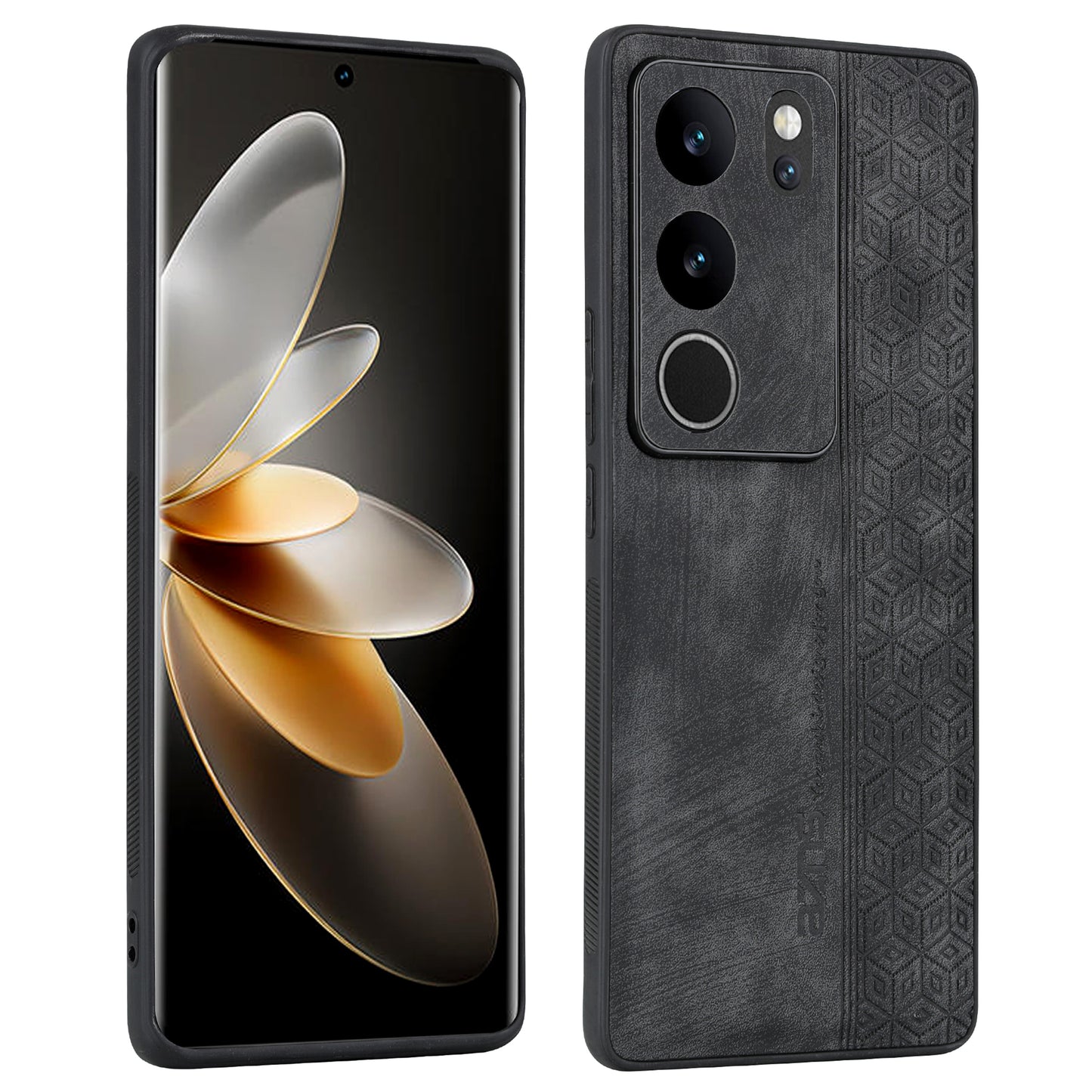 Uniqkart For vivo S17 Pro 5G / S17 5G Mobile Phone Case Anti-Scratch Imprinted PU Leather+TPU Phone Cover - Black