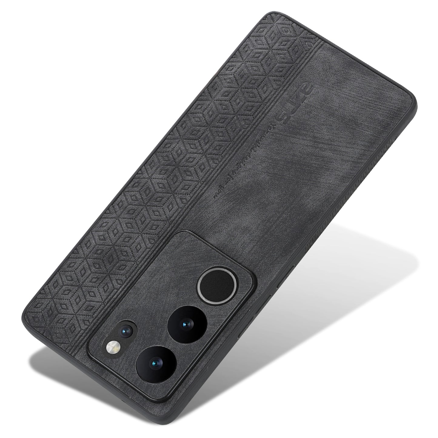 Uniqkart For vivo S17 Pro 5G / S17 5G Mobile Phone Case Anti-Scratch Imprinted PU Leather+TPU Phone Cover - Black