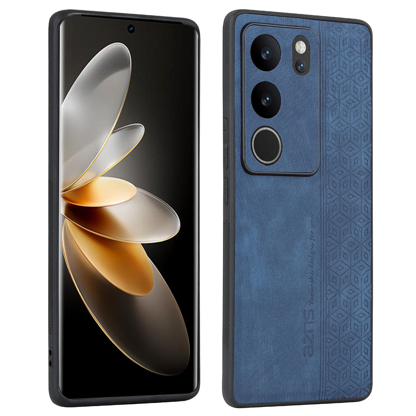 Uniqkart For vivo S17 Pro 5G / S17 5G Mobile Phone Case Anti-Scratch Imprinted PU Leather+TPU Phone Cover - Blue