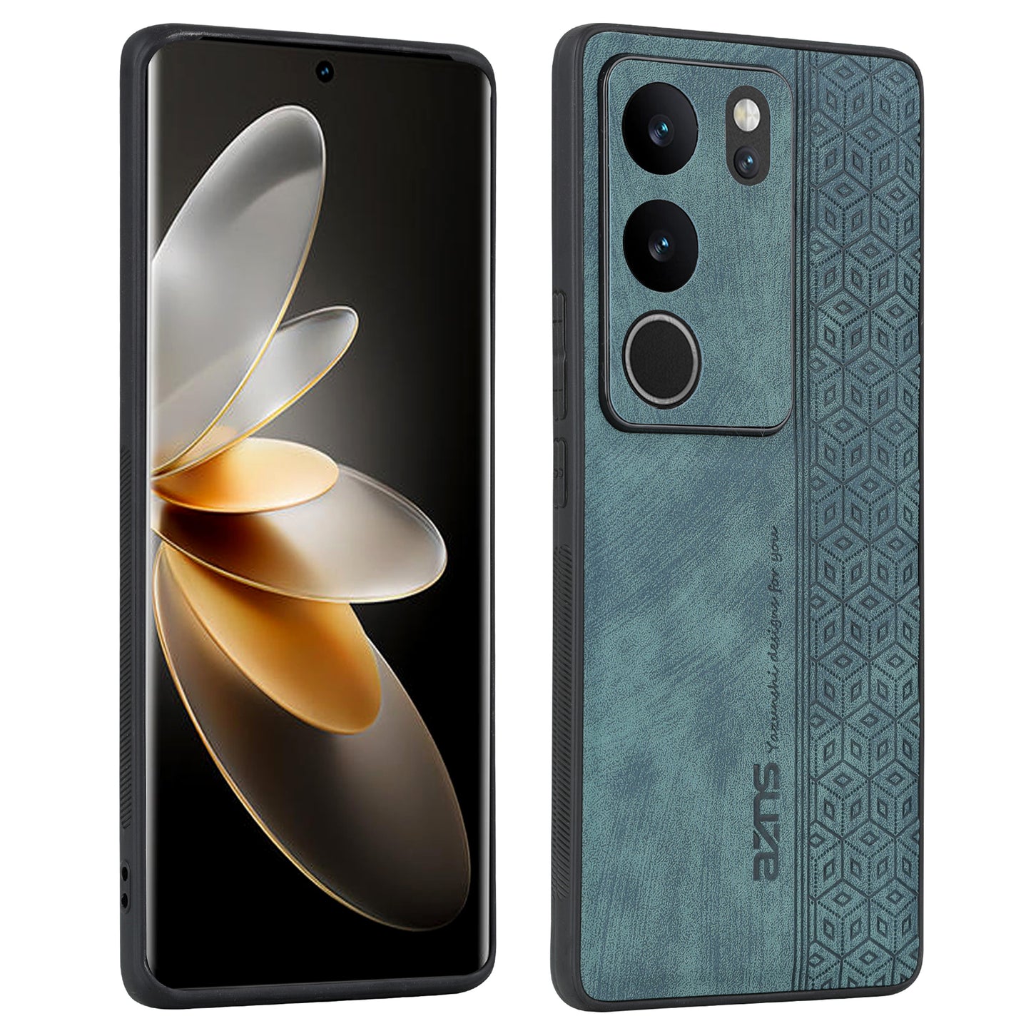 Uniqkart For vivo S17 Pro 5G / S17 5G Mobile Phone Case Anti-Scratch Imprinted PU Leather+TPU Phone Cover - Green