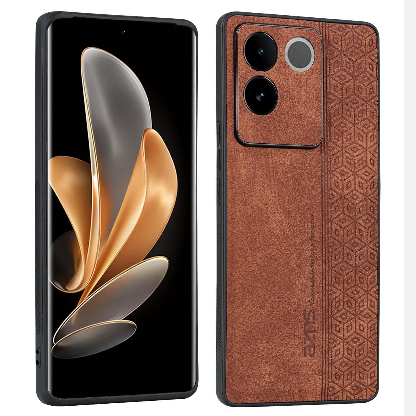 Uniqkart For vivo S17e 5G Imprinted PU Leather+TPU Case Anti-drop Phone Cover - Brown