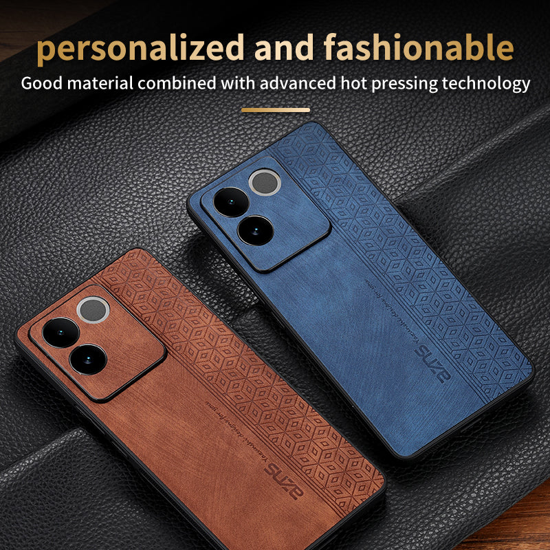 Uniqkart For vivo S17e 5G Imprinted PU Leather+TPU Case Anti-drop Phone Cover - Black