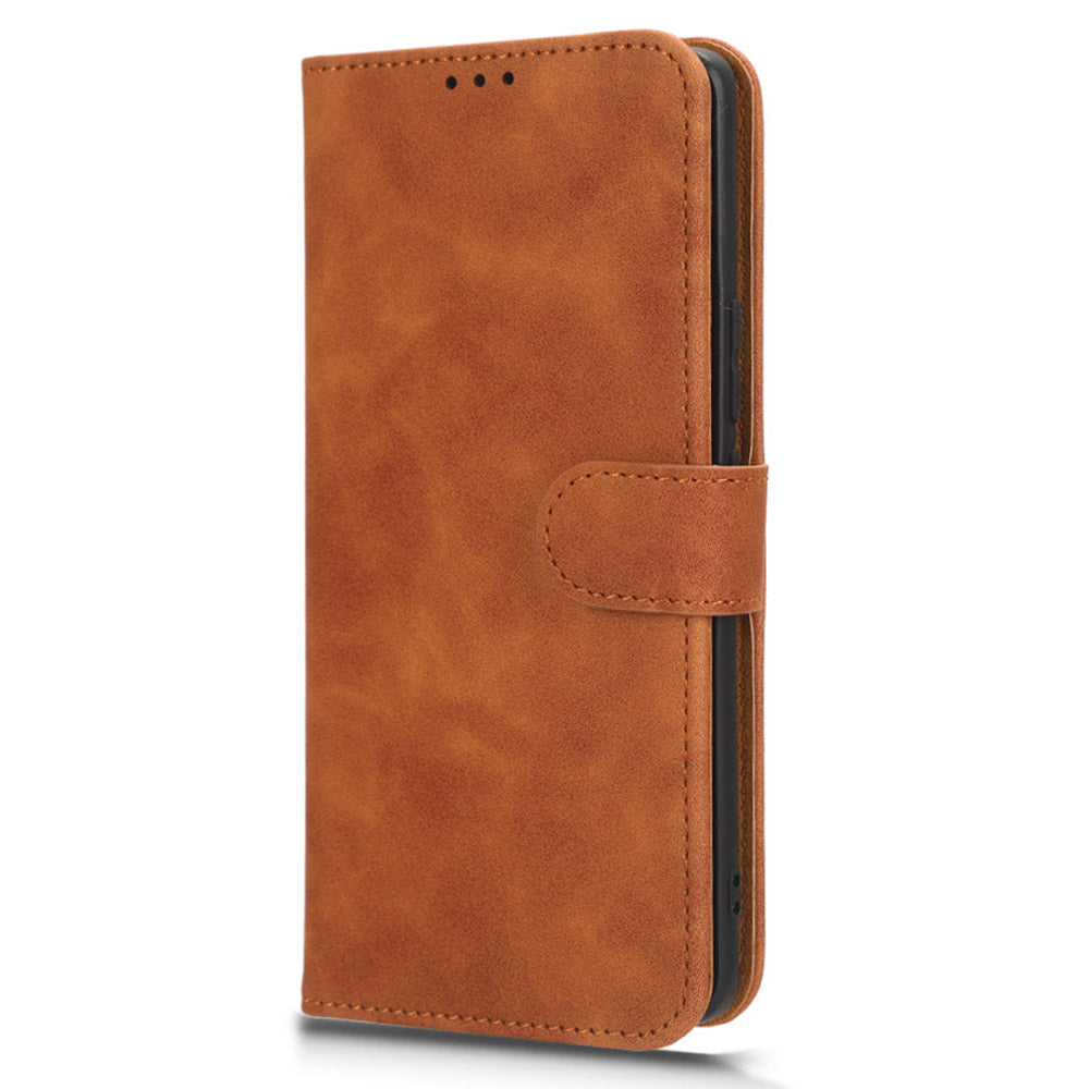 PU Leather Phone Cover for Xiaomi Redmi 12 4G , Cell Phone Case Skin-touch Stand Wallet Shell - Brown
