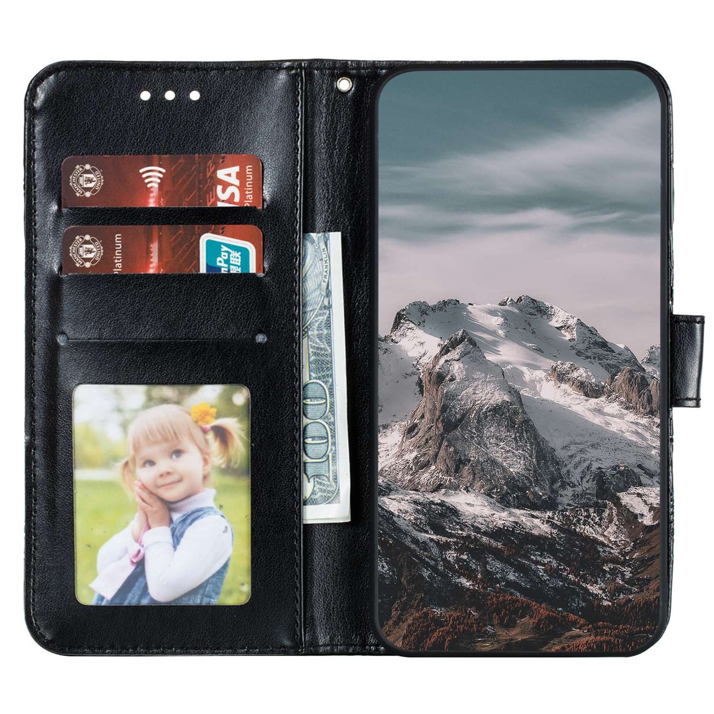 Uniqkart for Samsung Galaxy S23+ Imprinting Mandala Flower Phone Cover Flip PU Leather Stand Protective Case - Black