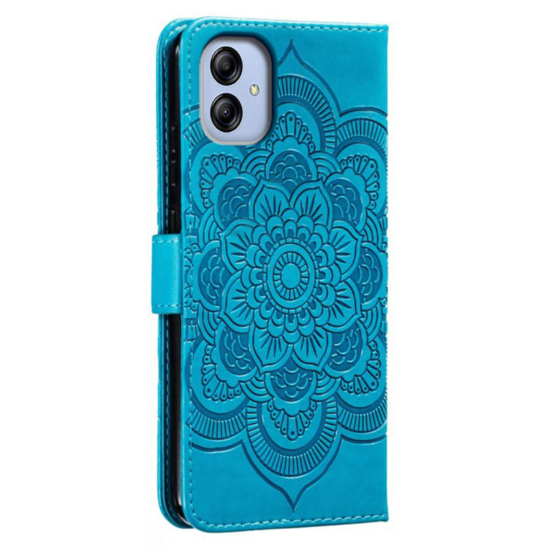Uniqkart for Samsung Galaxy A04e 4G / M04 4G / F04 4G Stand Phone Case Imprinting Mandala Flower Flip PU Leather Magnetic Protective Cover - Blue