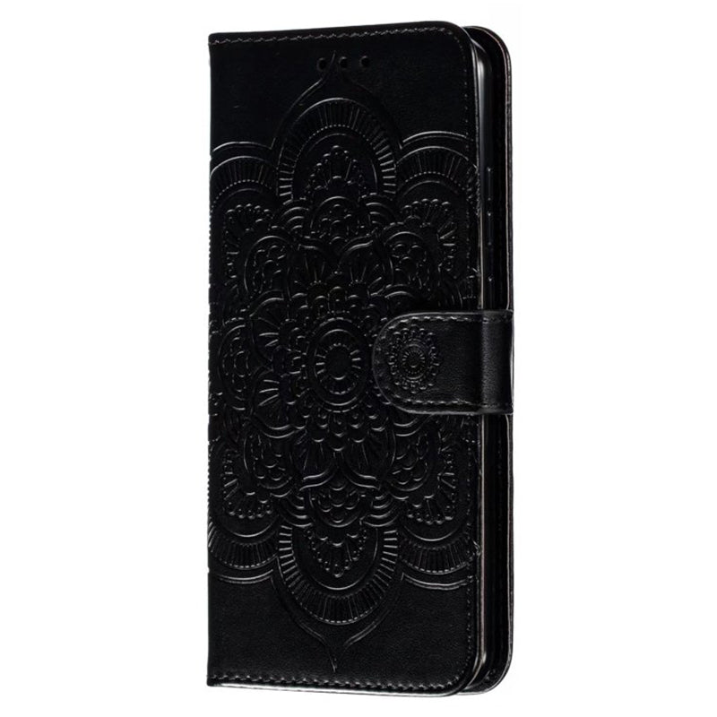 Uniqkart for Honor 80 5G Flip Phone Cover Imprinting Mandala Flower Anti-scratch PU Leather+TPU Stand Magnetic Case - Black