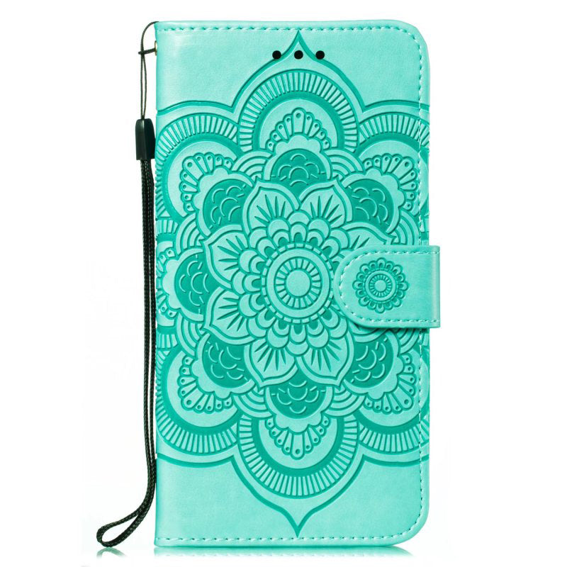 Uniqkart for Honor 80 5G Flip Phone Cover Imprinting Mandala Flower Anti-scratch PU Leather+TPU Stand Magnetic Case - Green