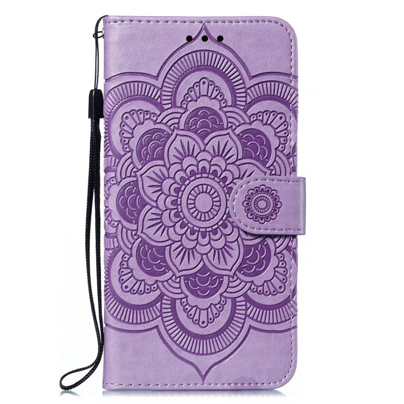 Uniqkart for Honor 80 5G Flip Phone Cover Imprinting Mandala Flower Anti-scratch PU Leather+TPU Stand Magnetic Case - Purple