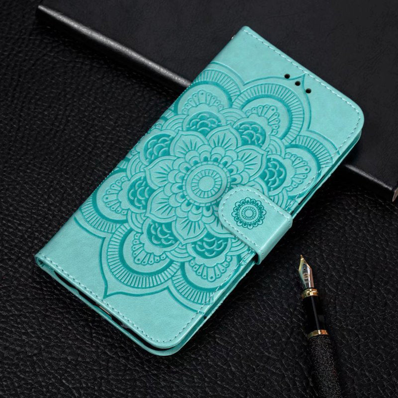Uniqkart for Xiaomi Redmi 10C 4G PU Leather Wallet Stand Case Imprinting Mandala Flower Phone Cover - Green