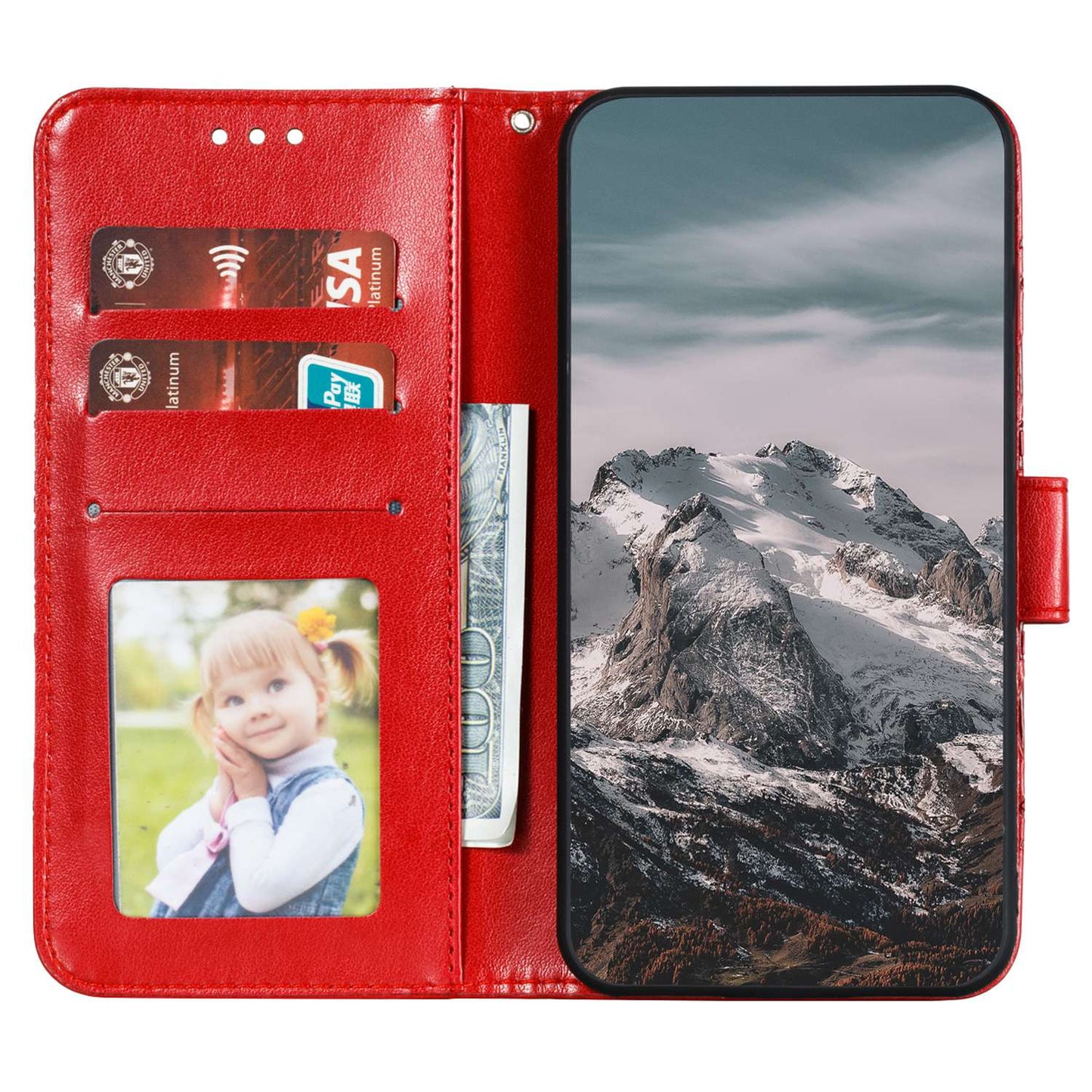 Uniqkart for Xiaomi Redmi 10C 4G PU Leather Wallet Stand Case Imprinting Mandala Flower Phone Cover - Red