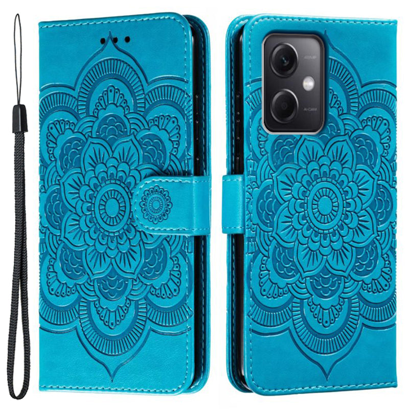 Uniqkart for Xiaomi Poco X5 5G / Redmi Note 12 5G (China) / (Global) / (India) Mandala Imprinted Case Leather Wallet Stand Phone Cover - Blue