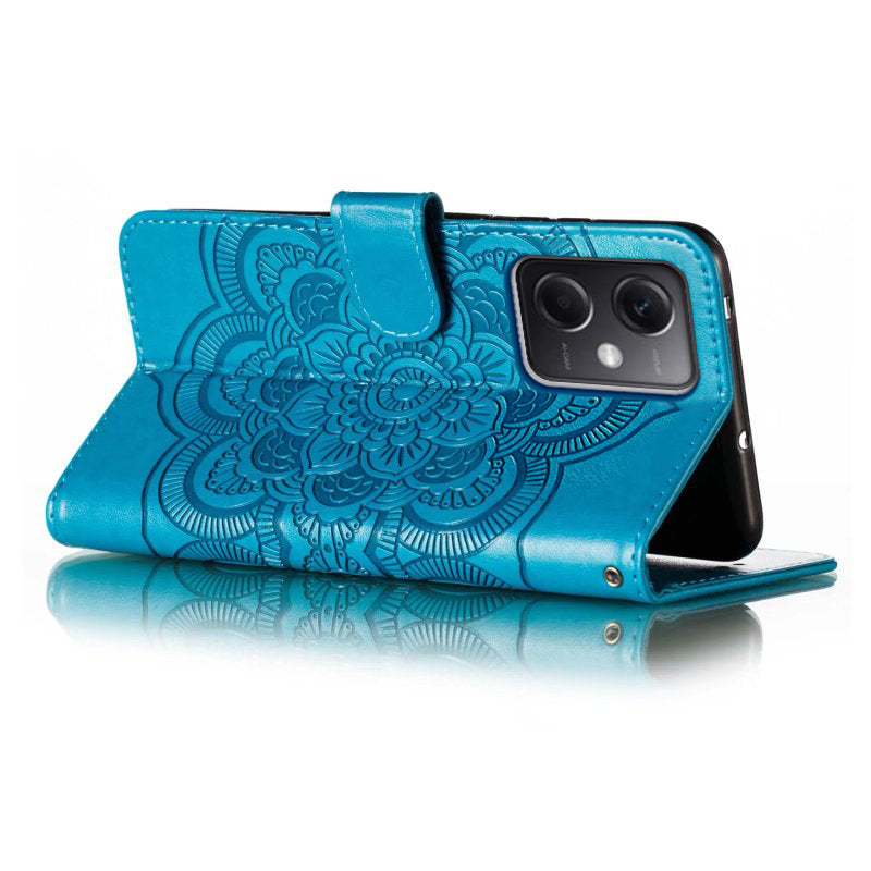 Uniqkart for Xiaomi Poco X5 5G / Redmi Note 12 5G (China) / (Global) / (India) Mandala Imprinted Case Leather Wallet Stand Phone Cover - Blue