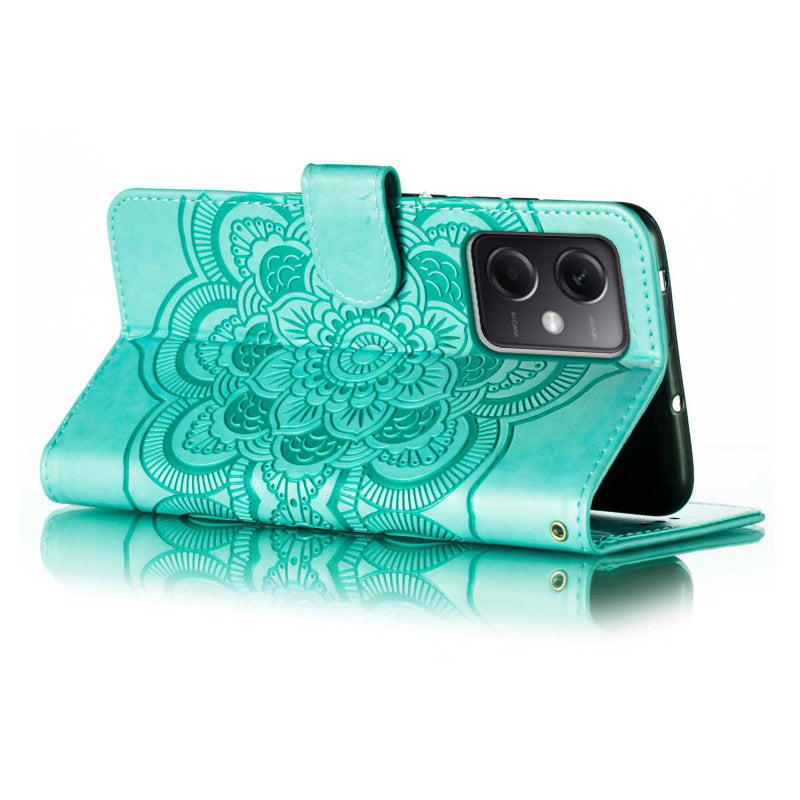 Uniqkart for Xiaomi Poco X5 5G / Redmi Note 12 5G (China) / (Global) / (India) Mandala Imprinted Case Leather Wallet Stand Phone Cover - Green