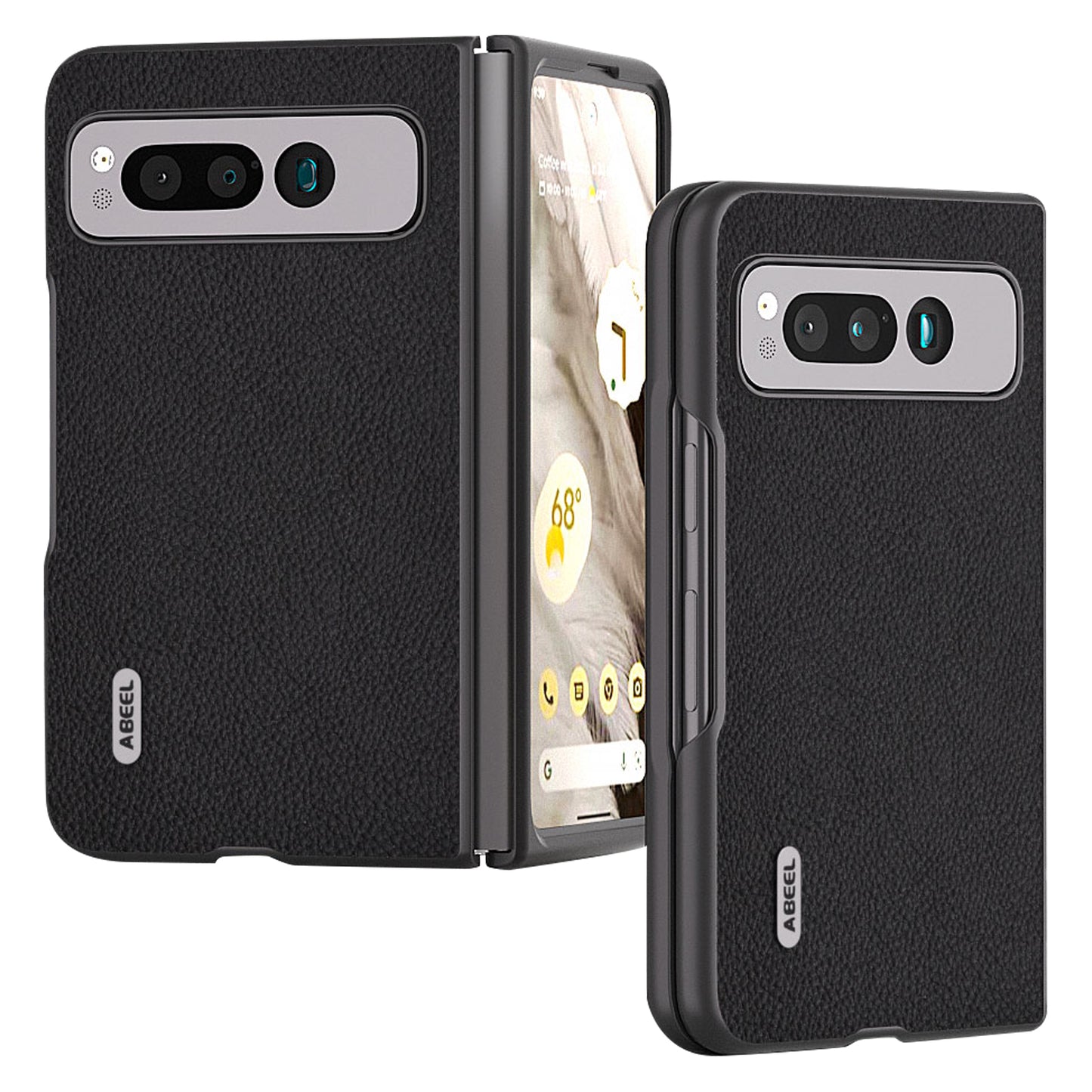 Uniqkart for Google Pixel Fold Cowhide Leather + Hard PC Cover Litchi Texture Folding Protective Phone Case - Black