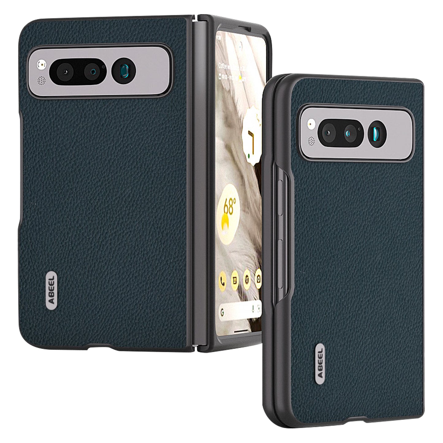 Uniqkart for Google Pixel Fold Cowhide Leather + Hard PC Cover Litchi Texture Folding Protective Phone Case - Green