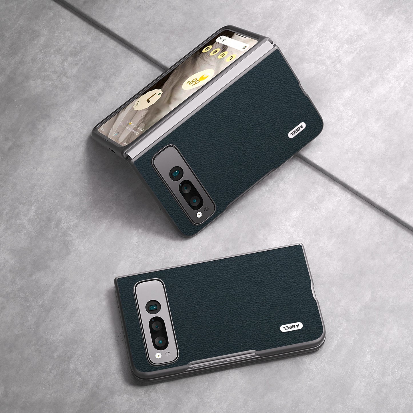 Uniqkart for Google Pixel Fold Cowhide Leather + Hard PC Cover Litchi Texture Folding Protective Phone Case - Green