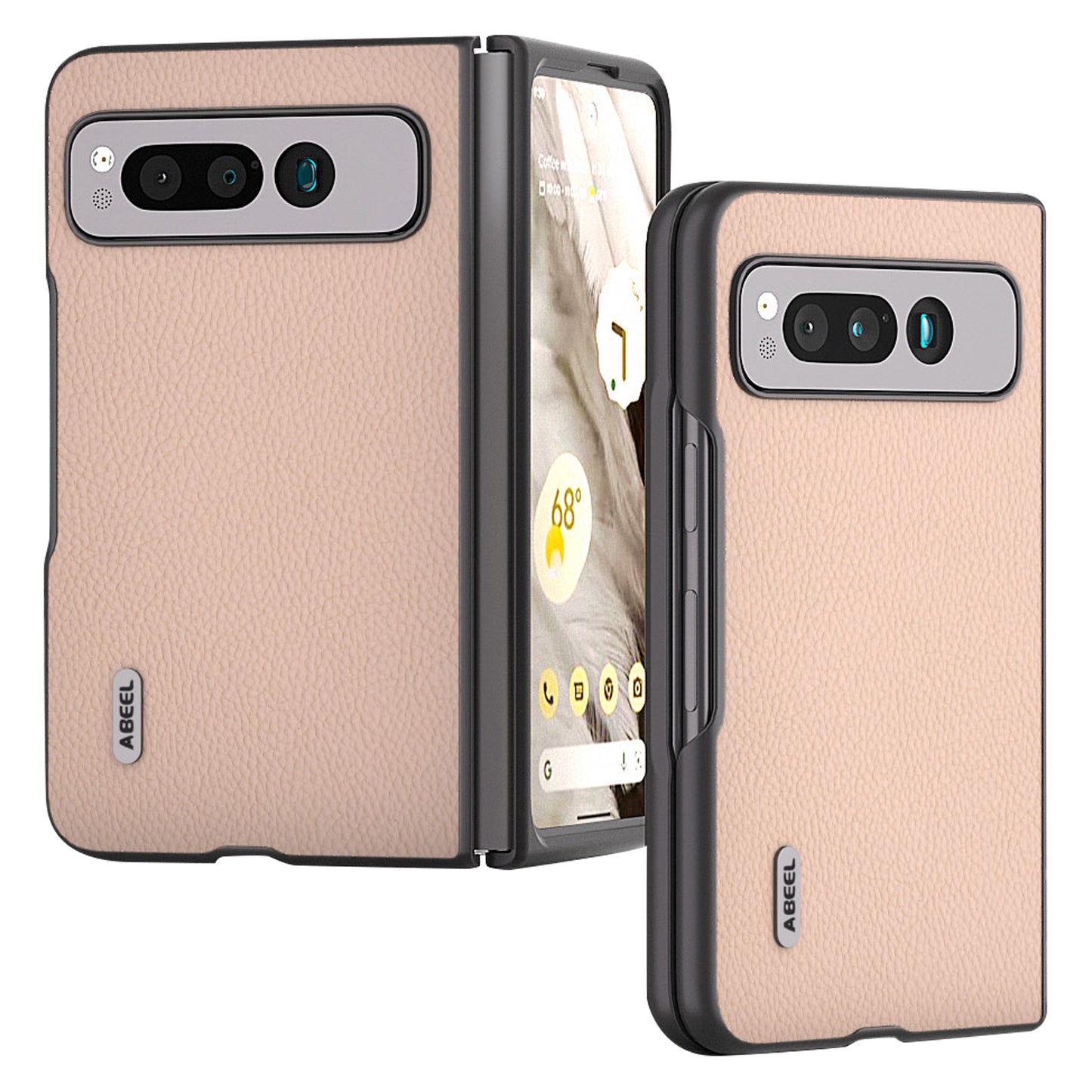 Uniqkart for Google Pixel Fold Cowhide Leather + Hard PC Cover Litchi Texture Folding Protective Phone Case - Pink