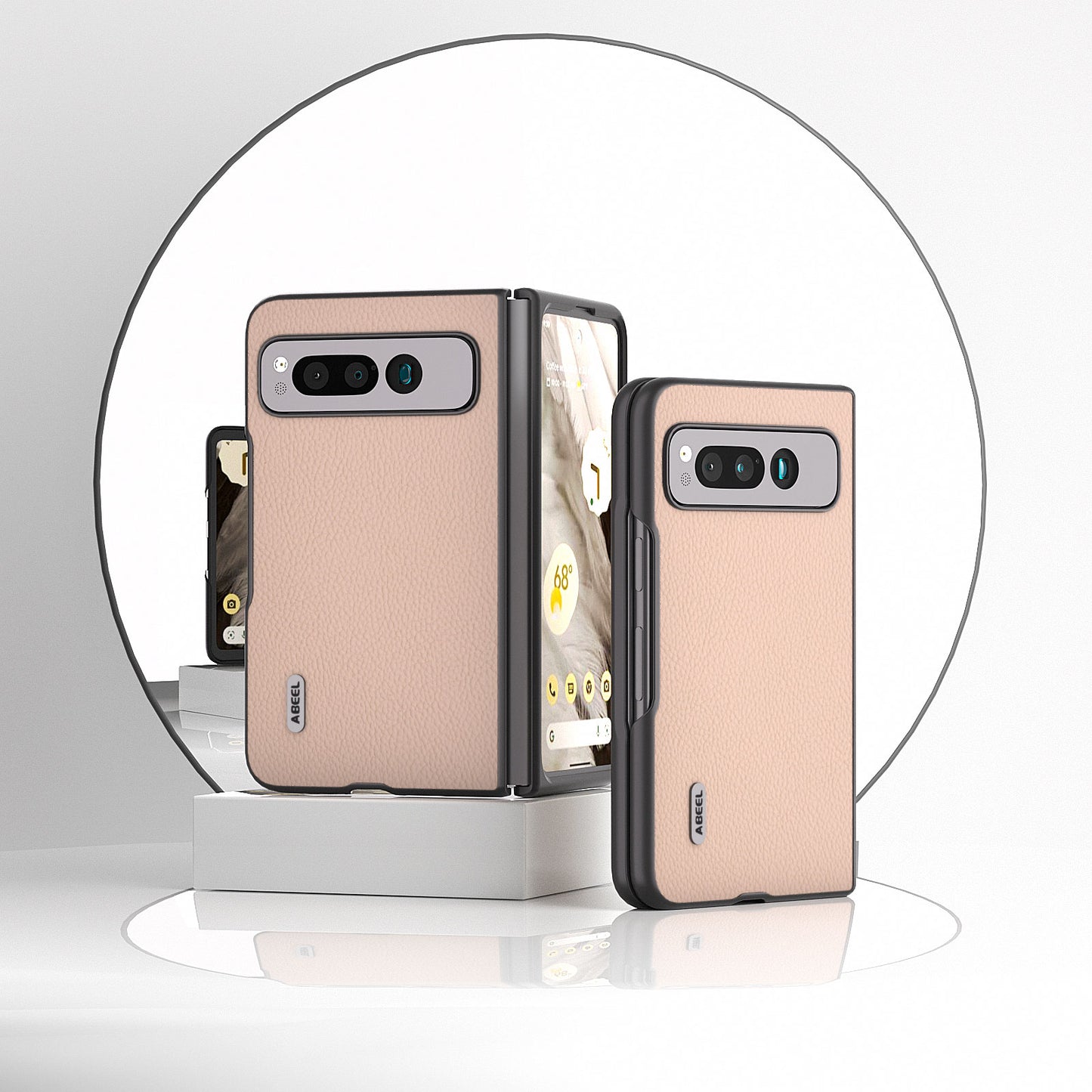 Uniqkart for Google Pixel Fold Cowhide Leather + Hard PC Cover Litchi Texture Folding Protective Phone Case - Pink