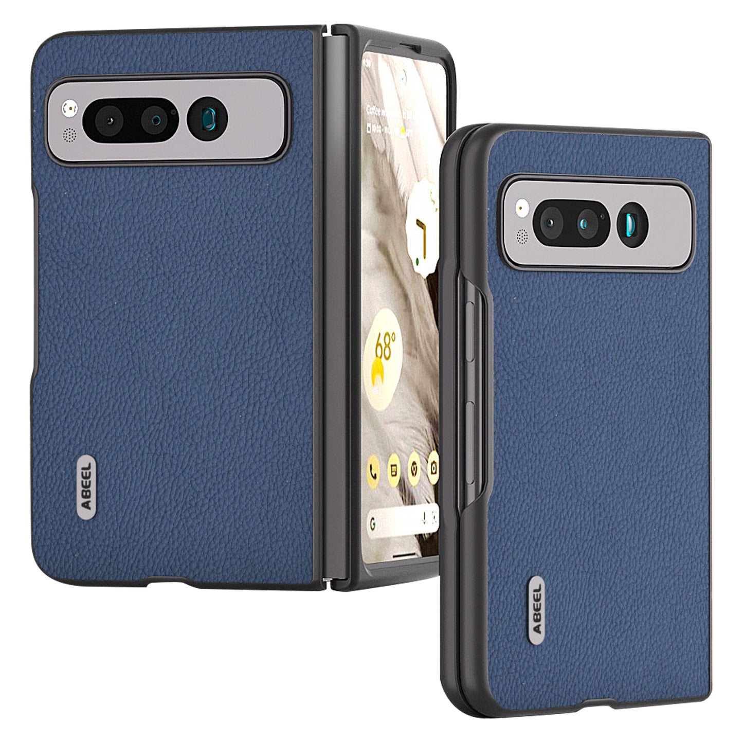 Uniqkart for Google Pixel Fold Cowhide Leather + Hard PC Cover Litchi Texture Folding Protective Phone Case - Blue