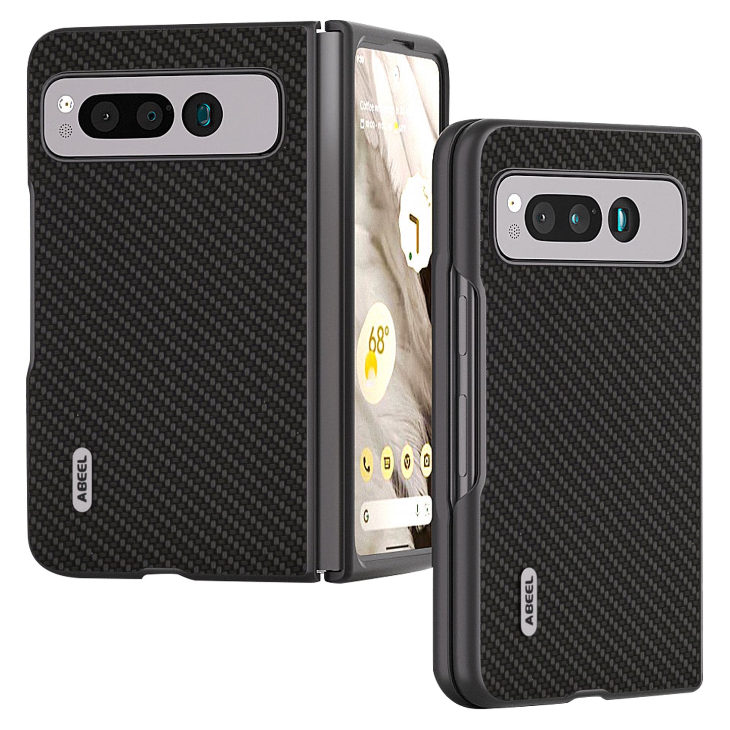 Uniqkart For Google Pixel Fold PU Leather + Hard PC Phone Case Carbon Fiber Texture Folding Shockproof Cover - Black