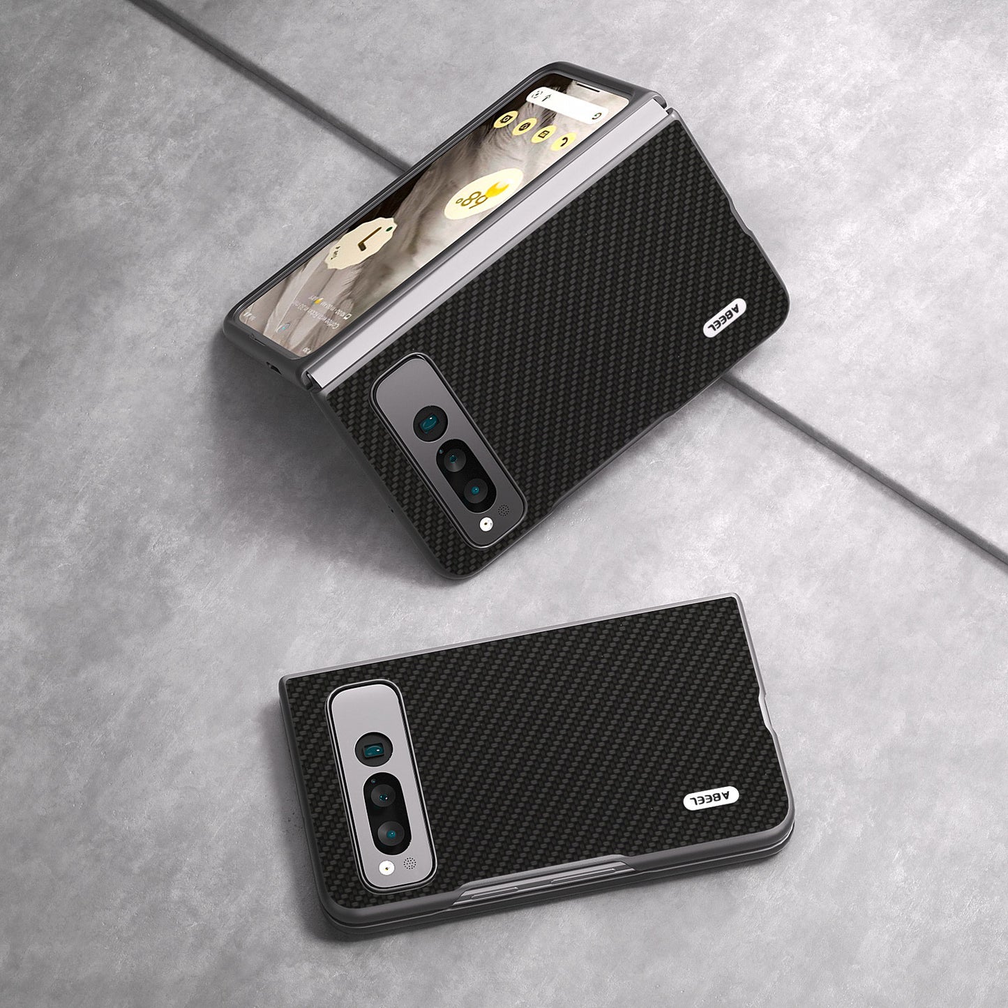 Uniqkart For Google Pixel Fold PU Leather + Hard PC Phone Case Carbon Fiber Texture Folding Shockproof Cover - Black