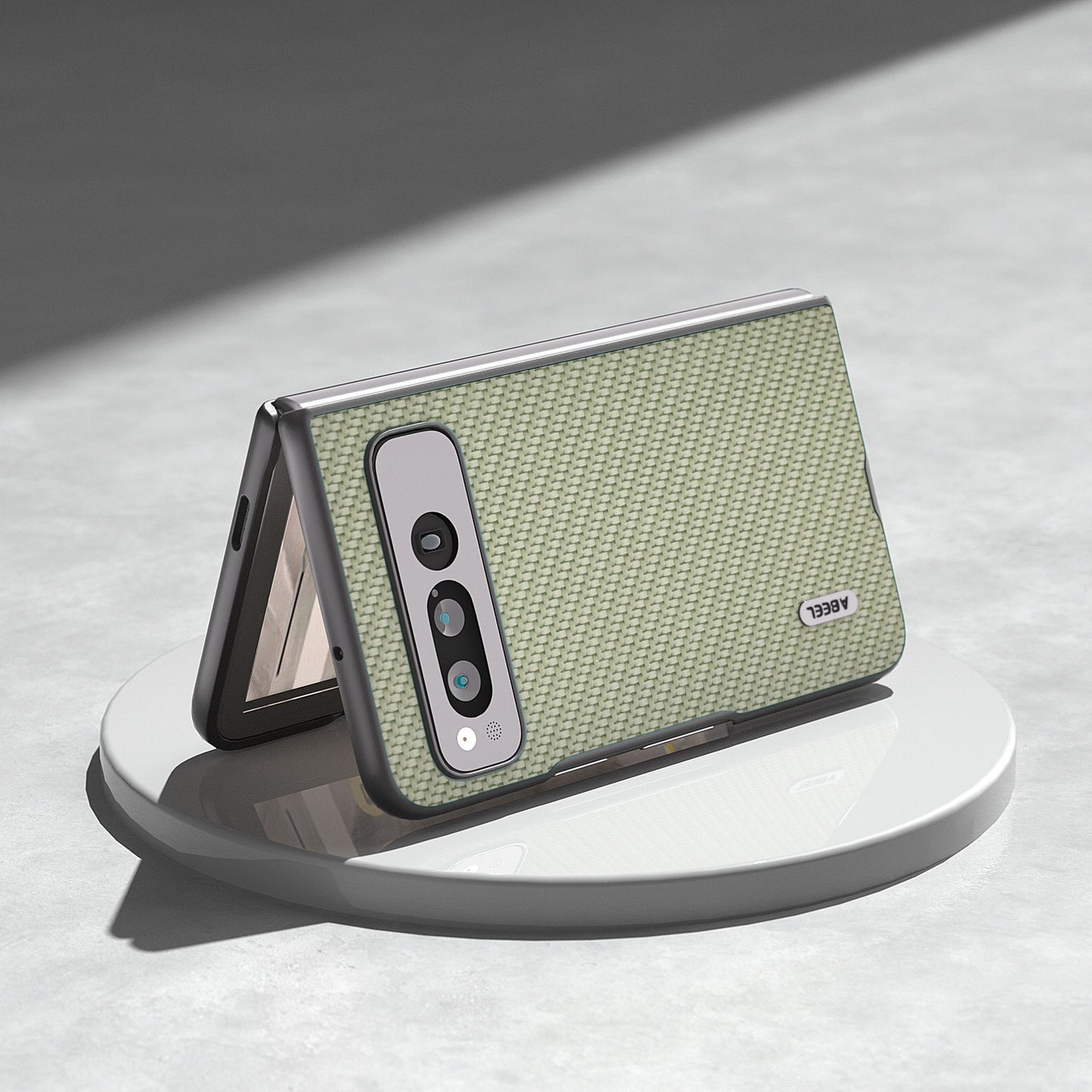Uniqkart For Google Pixel Fold PU Leather + Hard PC Phone Case Carbon Fiber Texture Folding Shockproof Cover - Green