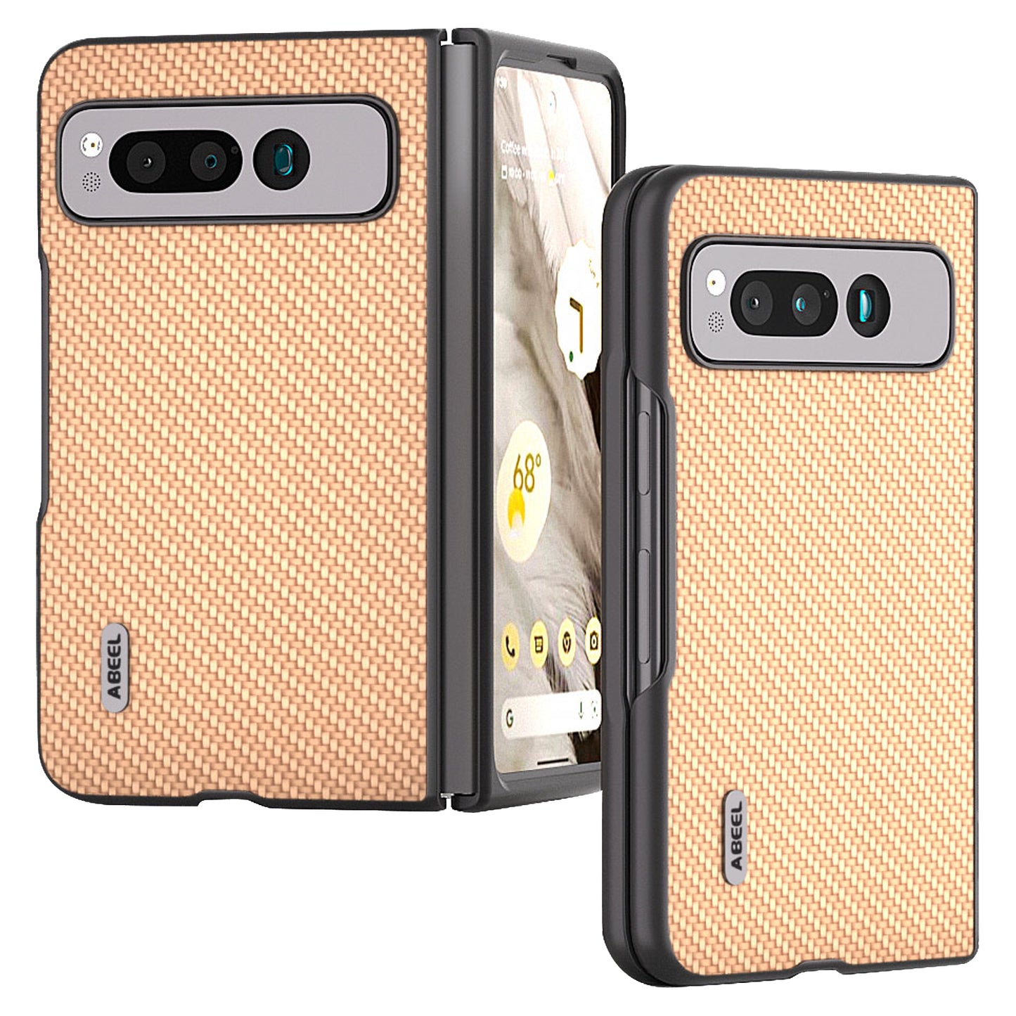 Uniqkart For Google Pixel Fold PU Leather + Hard PC Phone Case Carbon Fiber Texture Folding Shockproof Cover - Light Yellow
