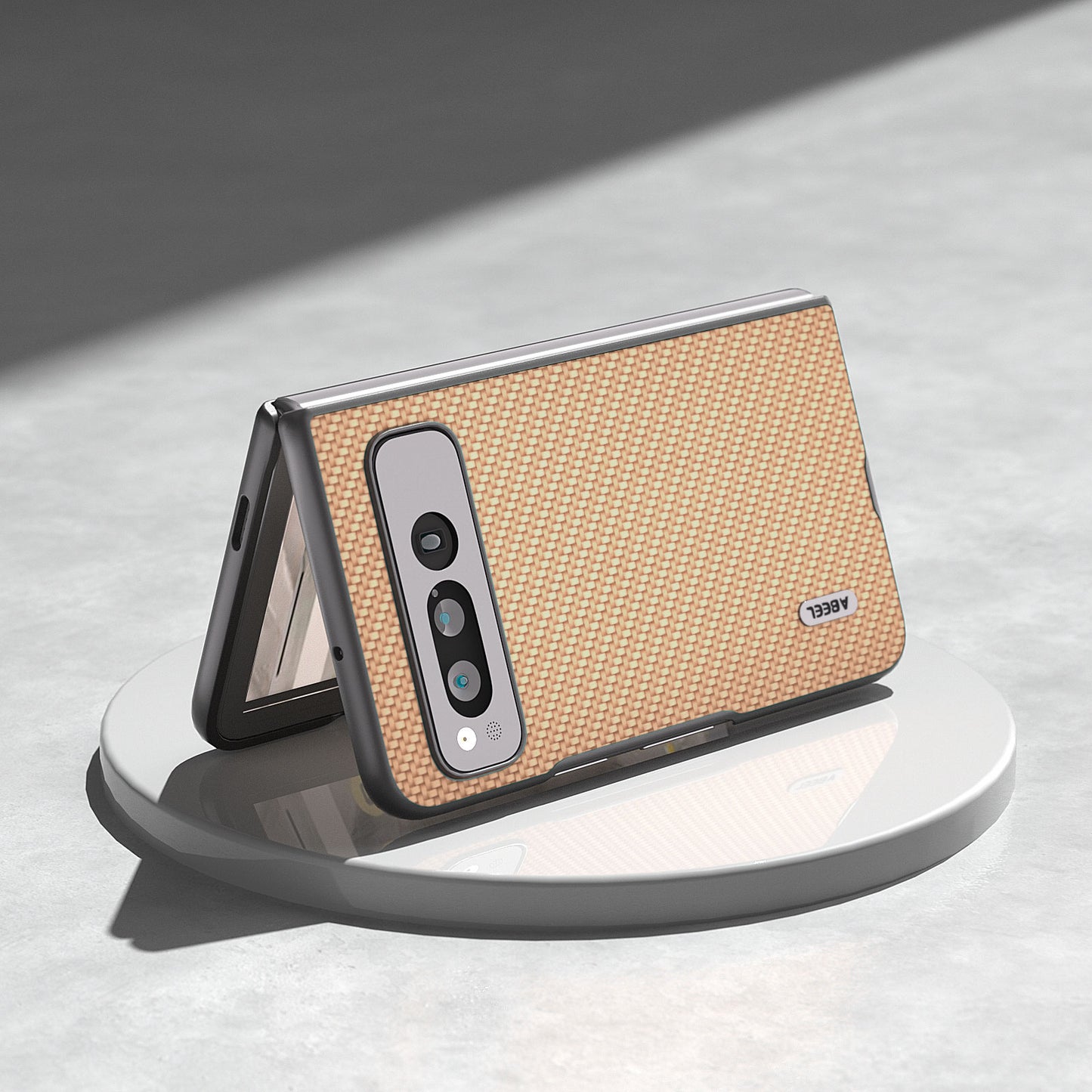 Uniqkart For Google Pixel Fold PU Leather + Hard PC Phone Case Carbon Fiber Texture Folding Shockproof Cover - Light Yellow