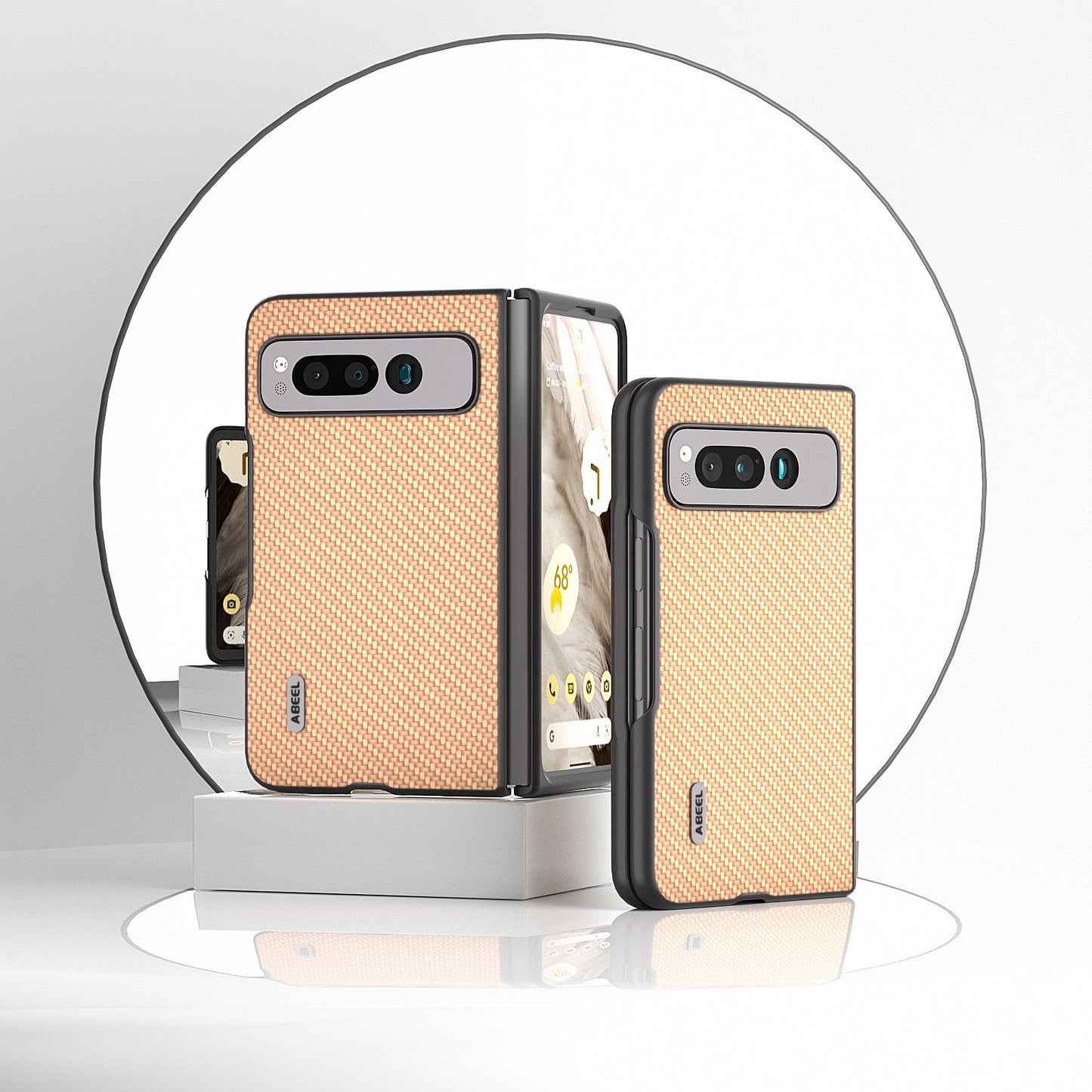 Uniqkart For Google Pixel Fold PU Leather + Hard PC Phone Case Carbon Fiber Texture Folding Shockproof Cover - Light Yellow