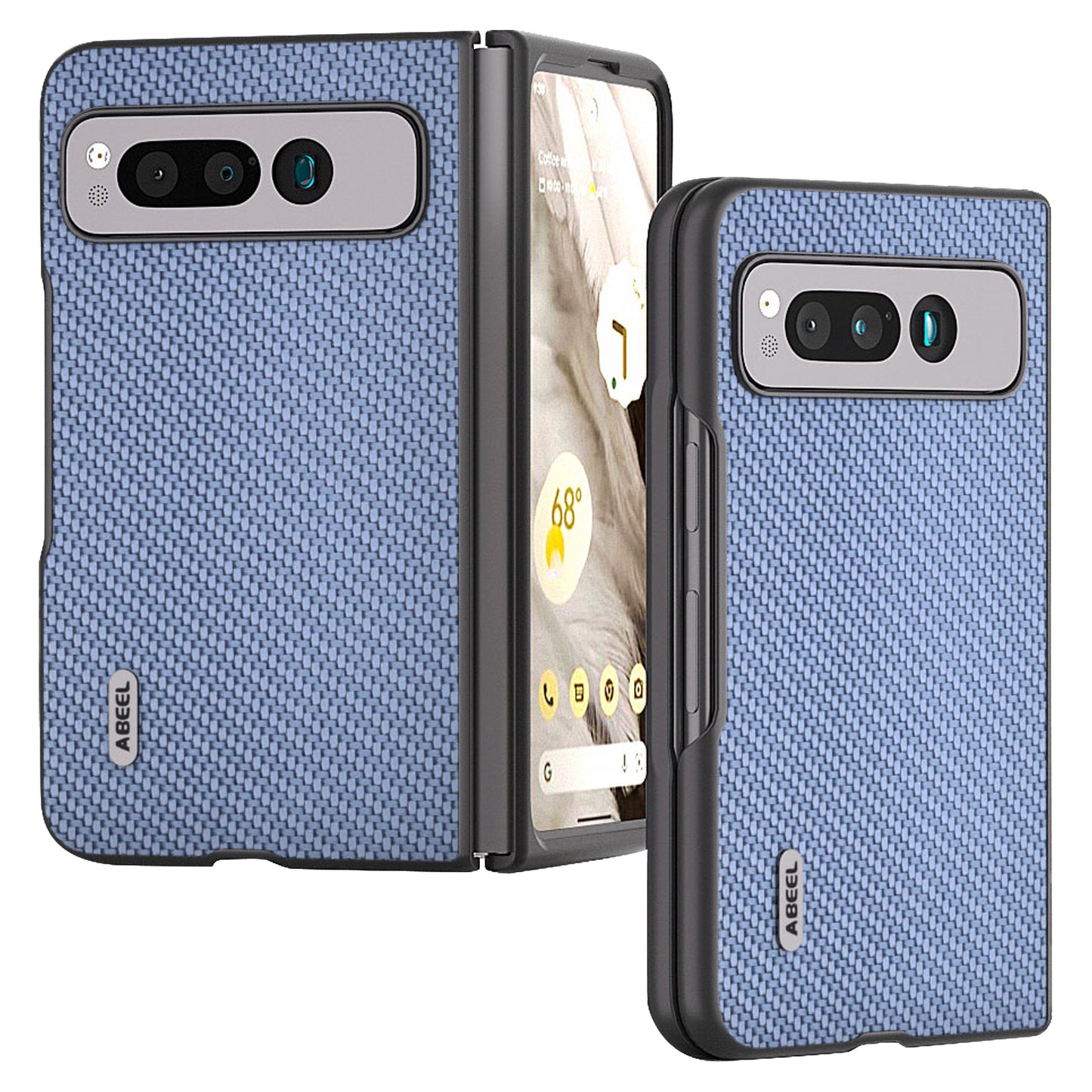 Uniqkart For Google Pixel Fold PU Leather + Hard PC Phone Case Carbon Fiber Texture Folding Shockproof Cover - Baby Blue