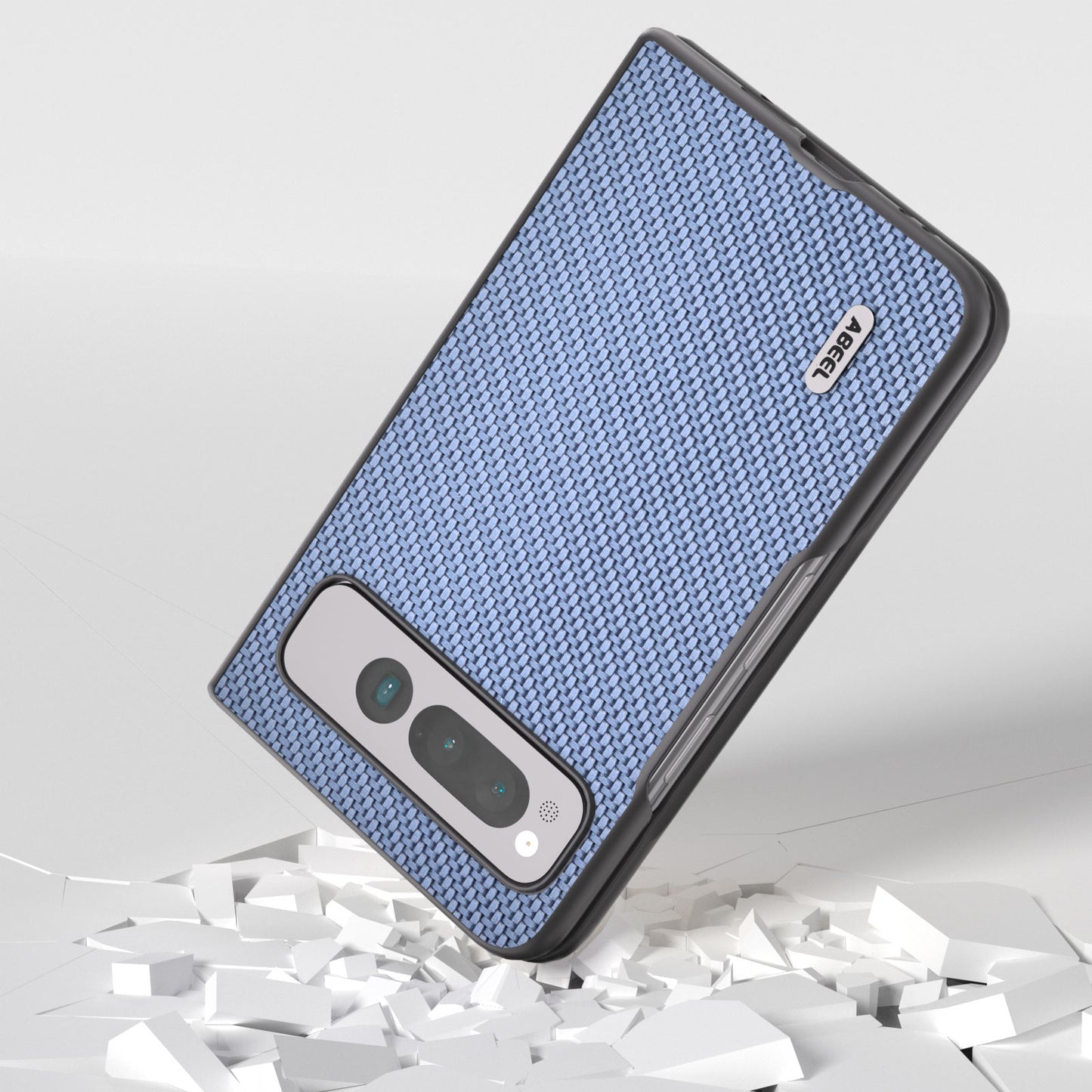 Uniqkart For Google Pixel Fold PU Leather + Hard PC Phone Case Carbon Fiber Texture Folding Shockproof Cover - Baby Blue