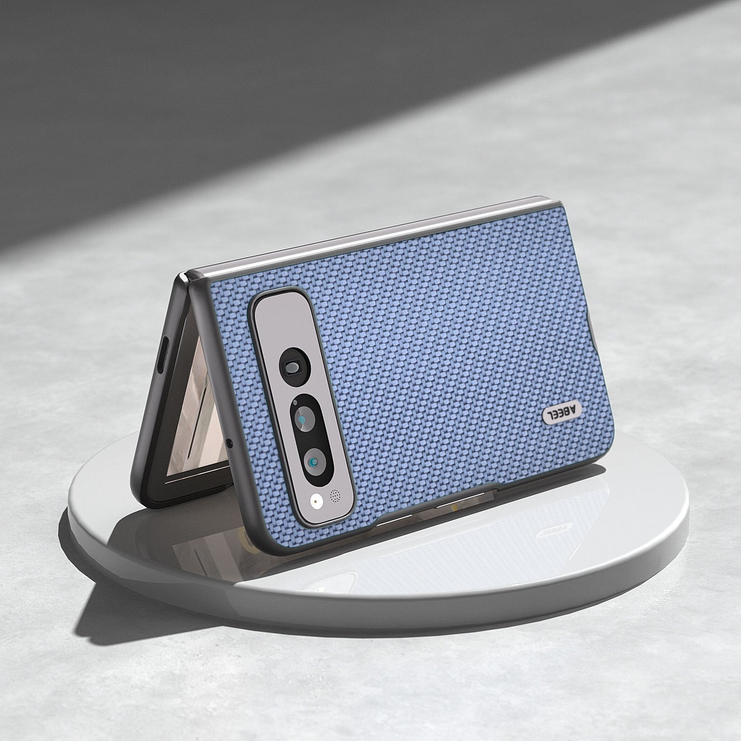 Uniqkart For Google Pixel Fold PU Leather + Hard PC Phone Case Carbon Fiber Texture Folding Shockproof Cover - Baby Blue