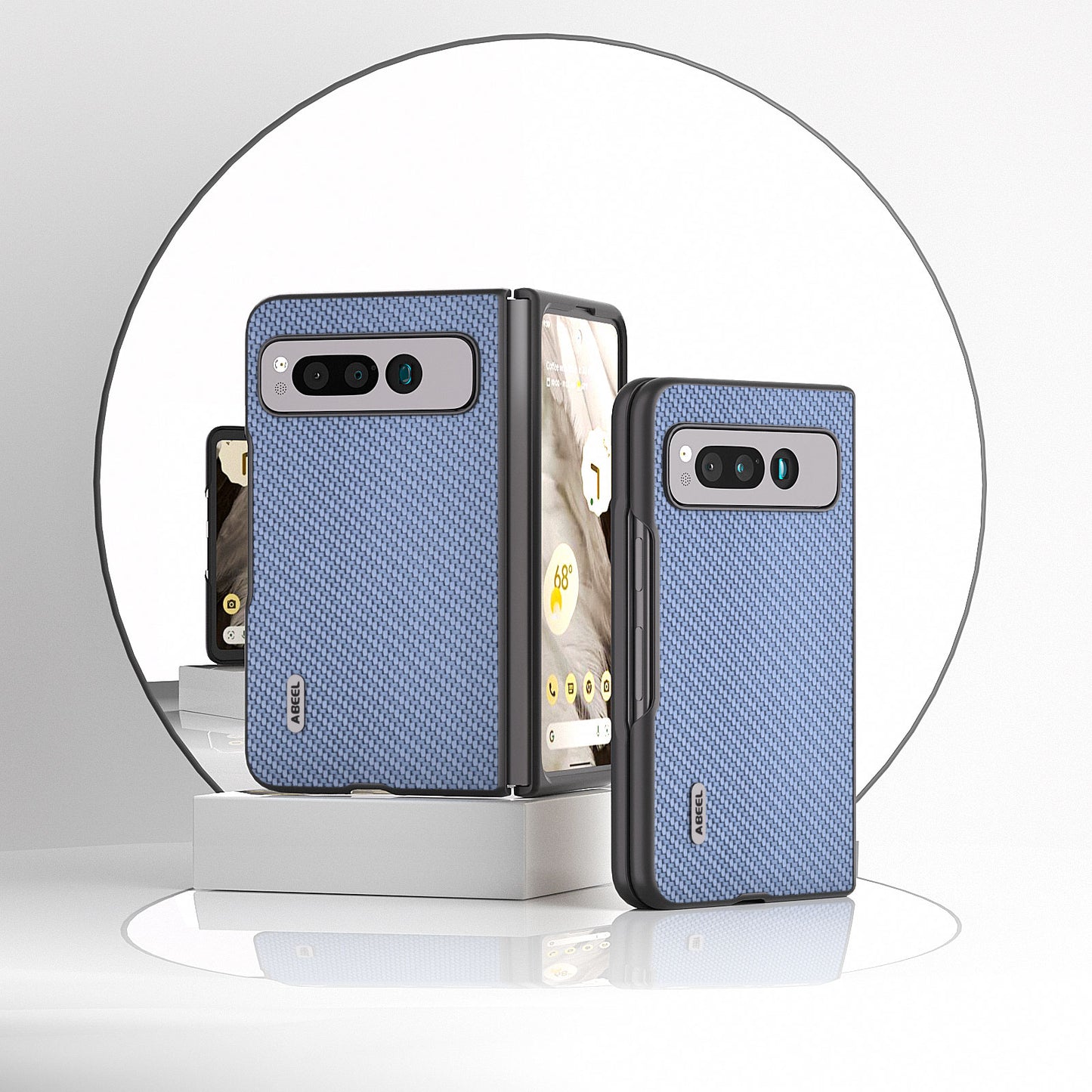 Uniqkart For Google Pixel Fold PU Leather + Hard PC Phone Case Carbon Fiber Texture Folding Shockproof Cover - Baby Blue