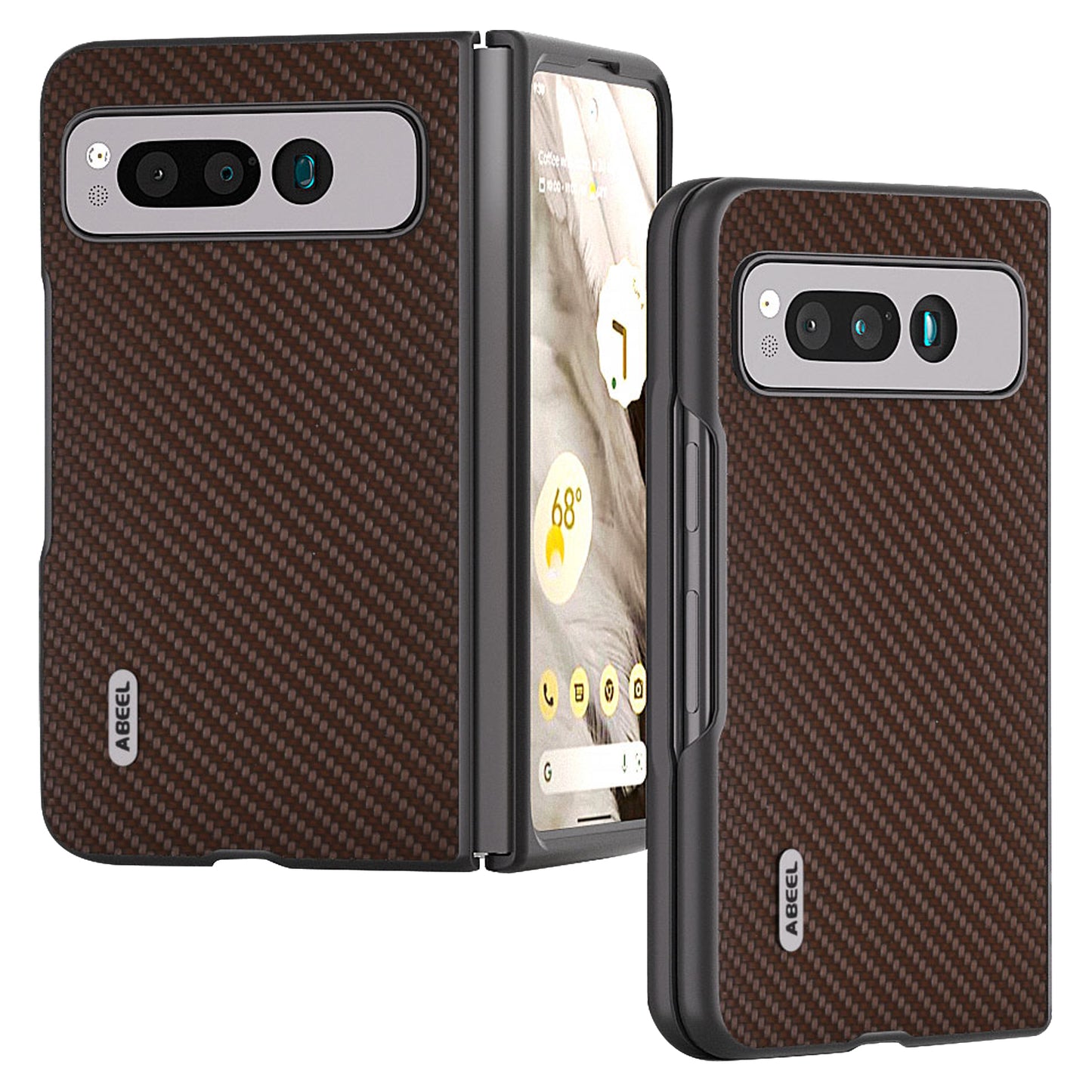 Uniqkart For Google Pixel Fold PU Leather + Hard PC Phone Case Carbon Fiber Texture Folding Shockproof Cover - Brown